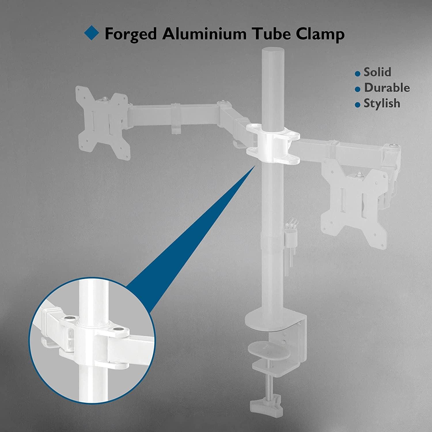 BONTEC BONTEC Dual Monitor Stand White, Monitor Mount for 13-27 Inch LCD LED, Ergonomic Full Motion Heavy Duty Double Monitor Arms Hold up to 22 lbs, VESA 75x75/100x100 mm