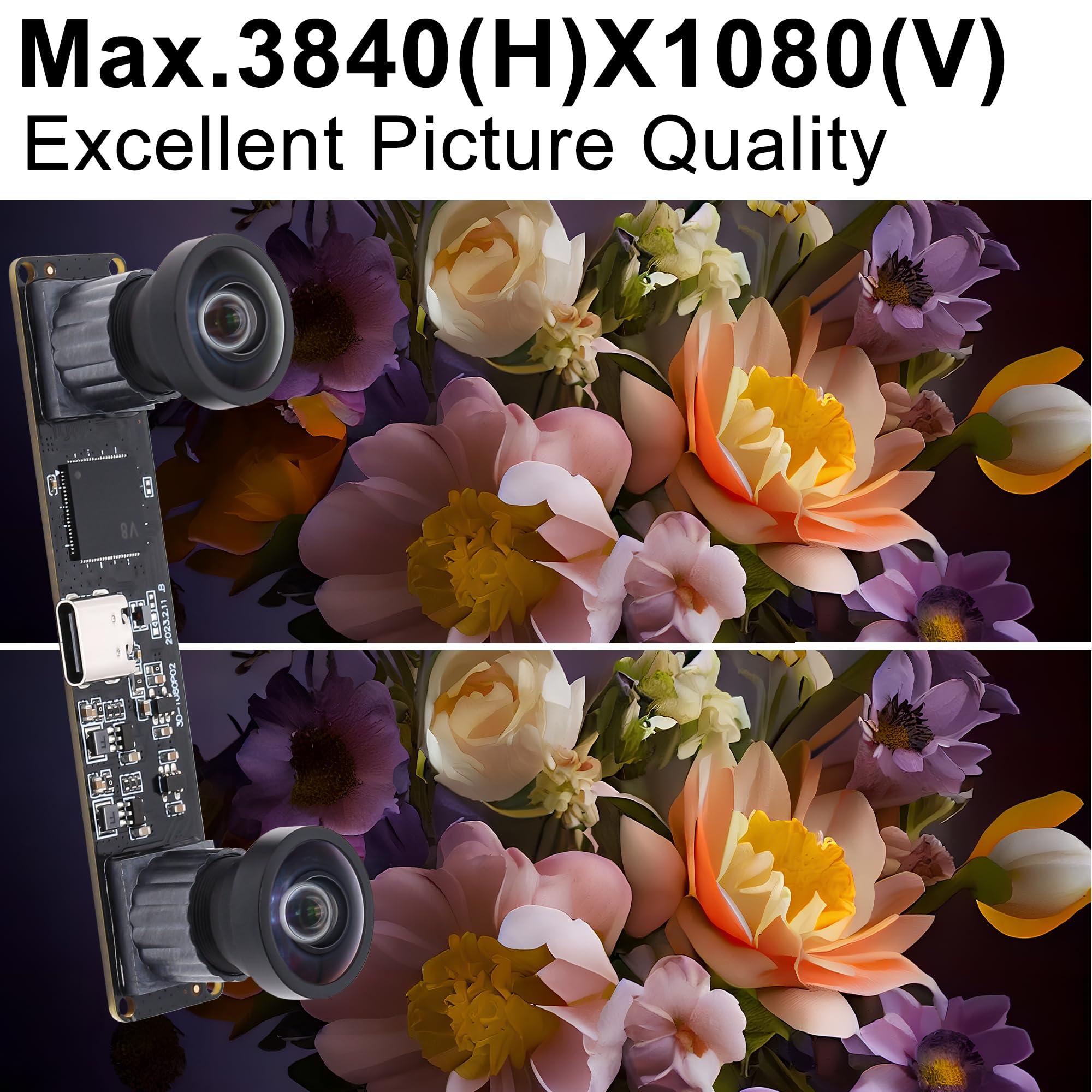 IFWATER IFWATER 60fps USB Camera 4MP Synchronization USB Camera Module with 120Degree No Distortion Dual Lens 3840X1080P 3D Stereo USB Webcam for PC Computer Camera for Face Recognition VR Biometric Detection