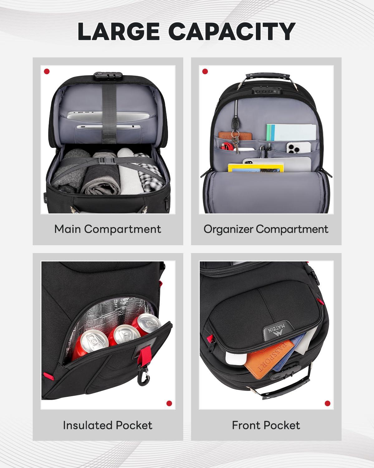 MATEIN MATEIN Rolling Bag with Wheels, 17 Inch Extra Large Laptop Roller Backpack for Adults with Anti Theft Lock & USB Charging Port, Water Resistant Wheeled Bag Carry On Luggage for Teacher Work Travel Men