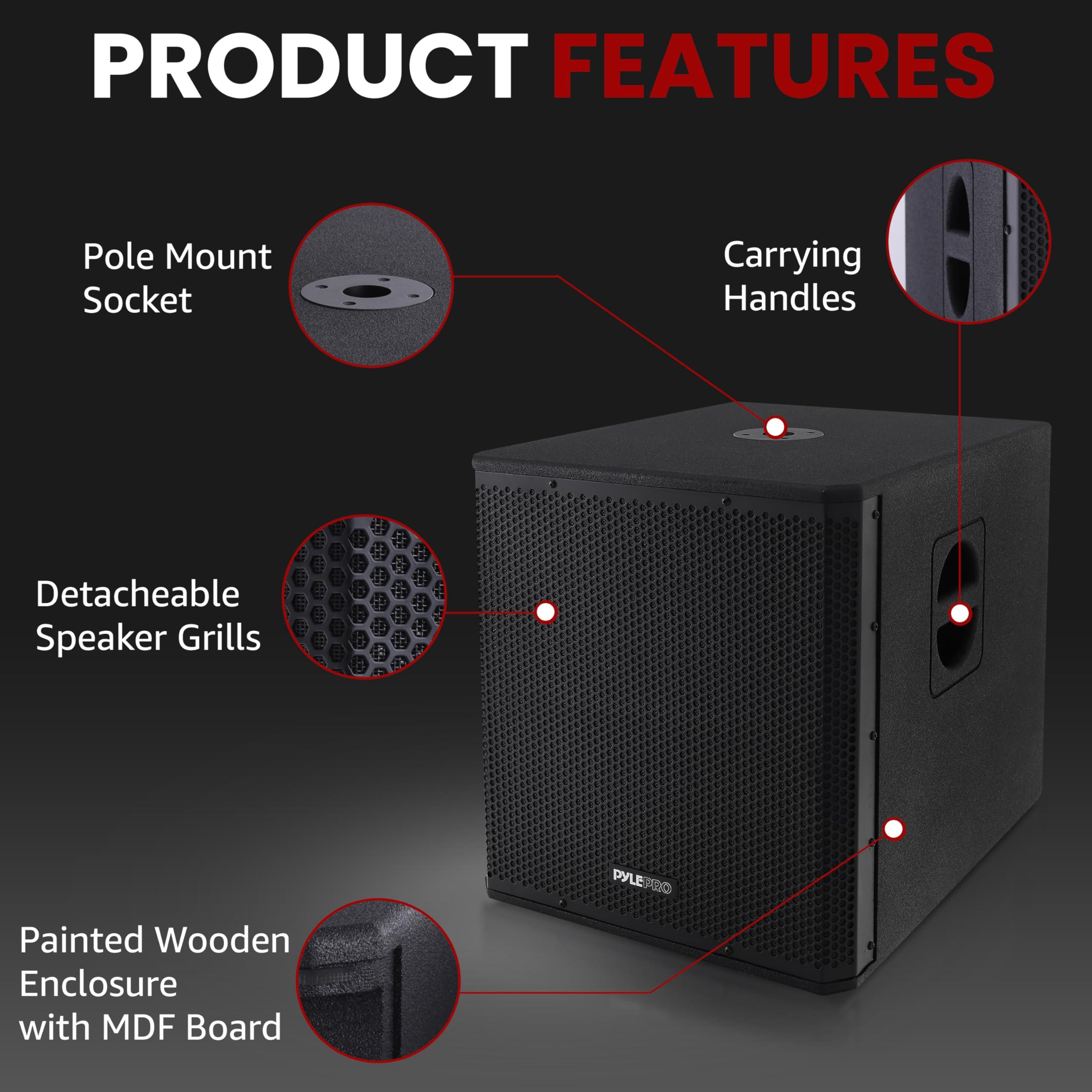 Pyle Pyle 3000 Watts Box Subwoofer Speaker - Active Powered 18 inch Woofer, Loud Bass, with DSP Digital Signal Processor for Home Theater System, Pro DJ Sound, Pole Mount Socket and Carrying Handles