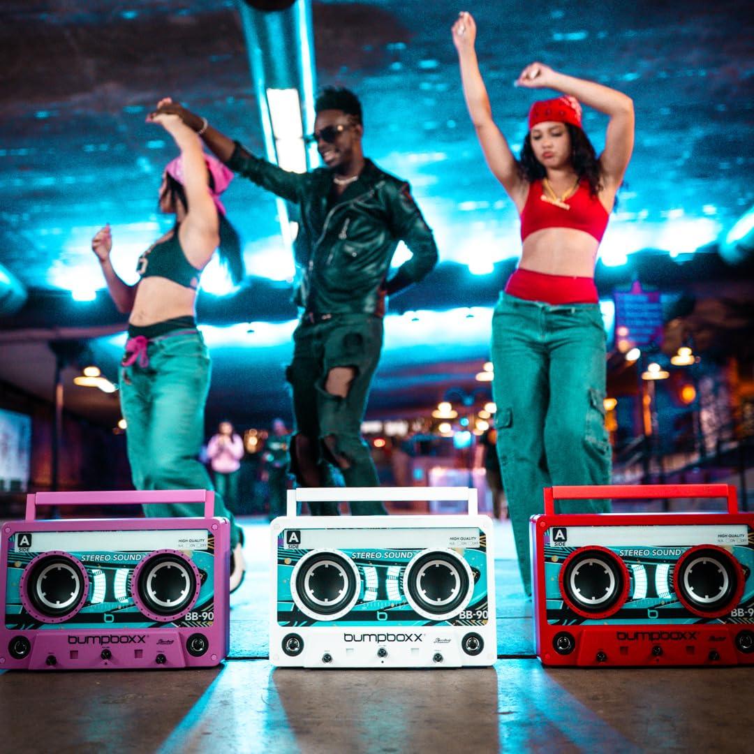 Bumpboxx Bumpboxx Remixx Bluetooth Boombox Bluetooth Speaker with The Looks of a Cassette | Bringing Back The Retro Cassette Vibes | Includes Wireless Microphone | White Frost