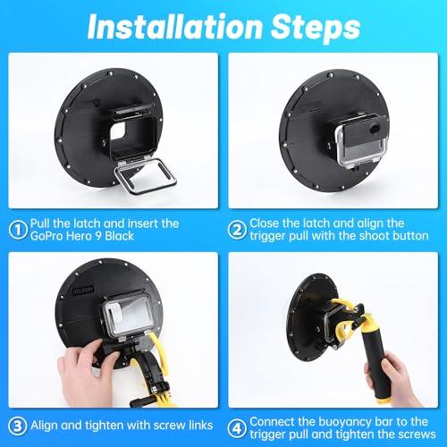 FEIMUOSI Dome Port for GoPro Hero 12 11 10 9 Black,Waterproof Housing Case Compatible with GoPro Hero 9 10 11 12 Underwater Protective Diving Dome GoPro Lens Accessories with Trigge Pistol an-ti Fog Insert