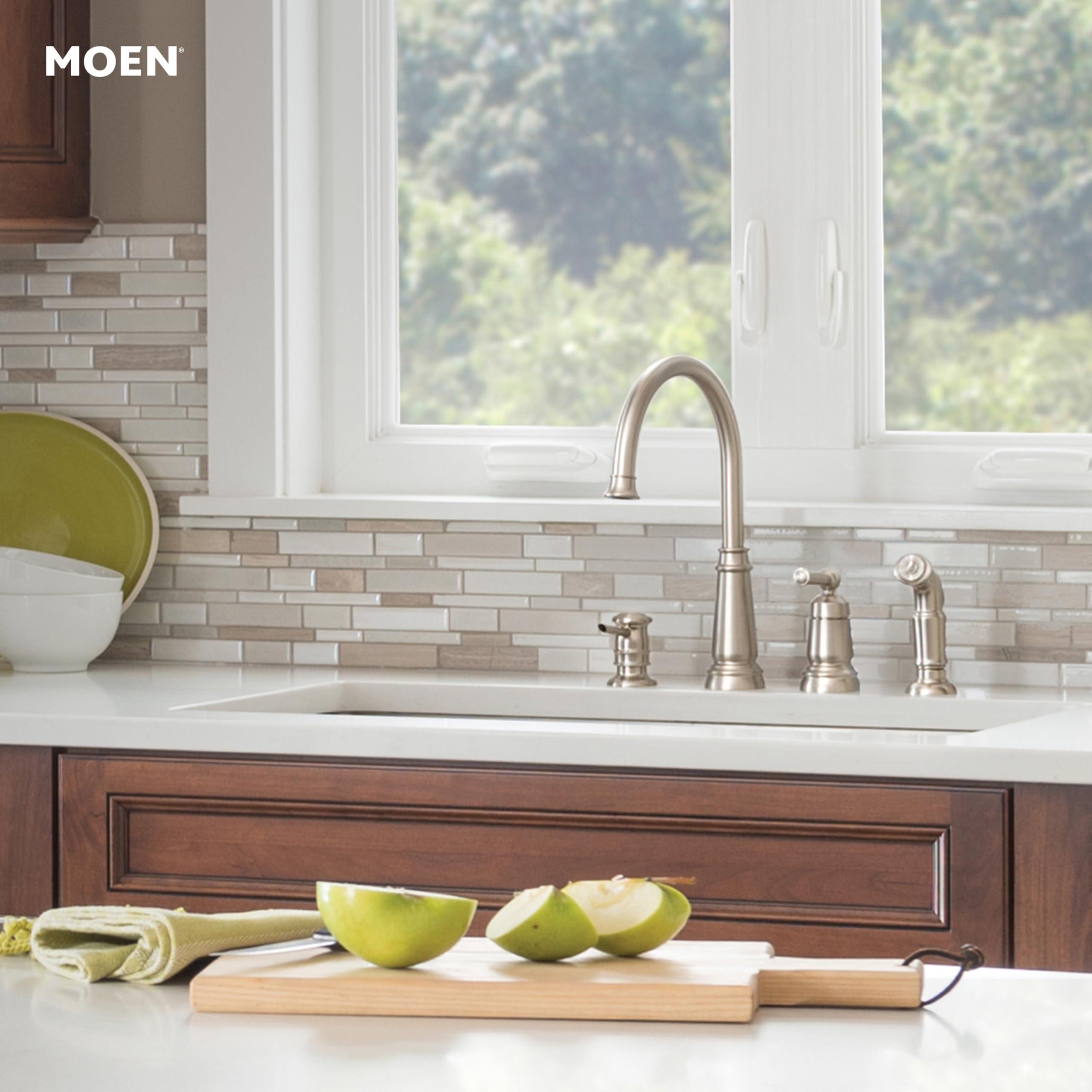 Moen Moen Spot Resist Stainless One-Handle High Arc 4-hole Kitchen Faucet with Side Sprayer and Soap Dispenser, 87042SRS