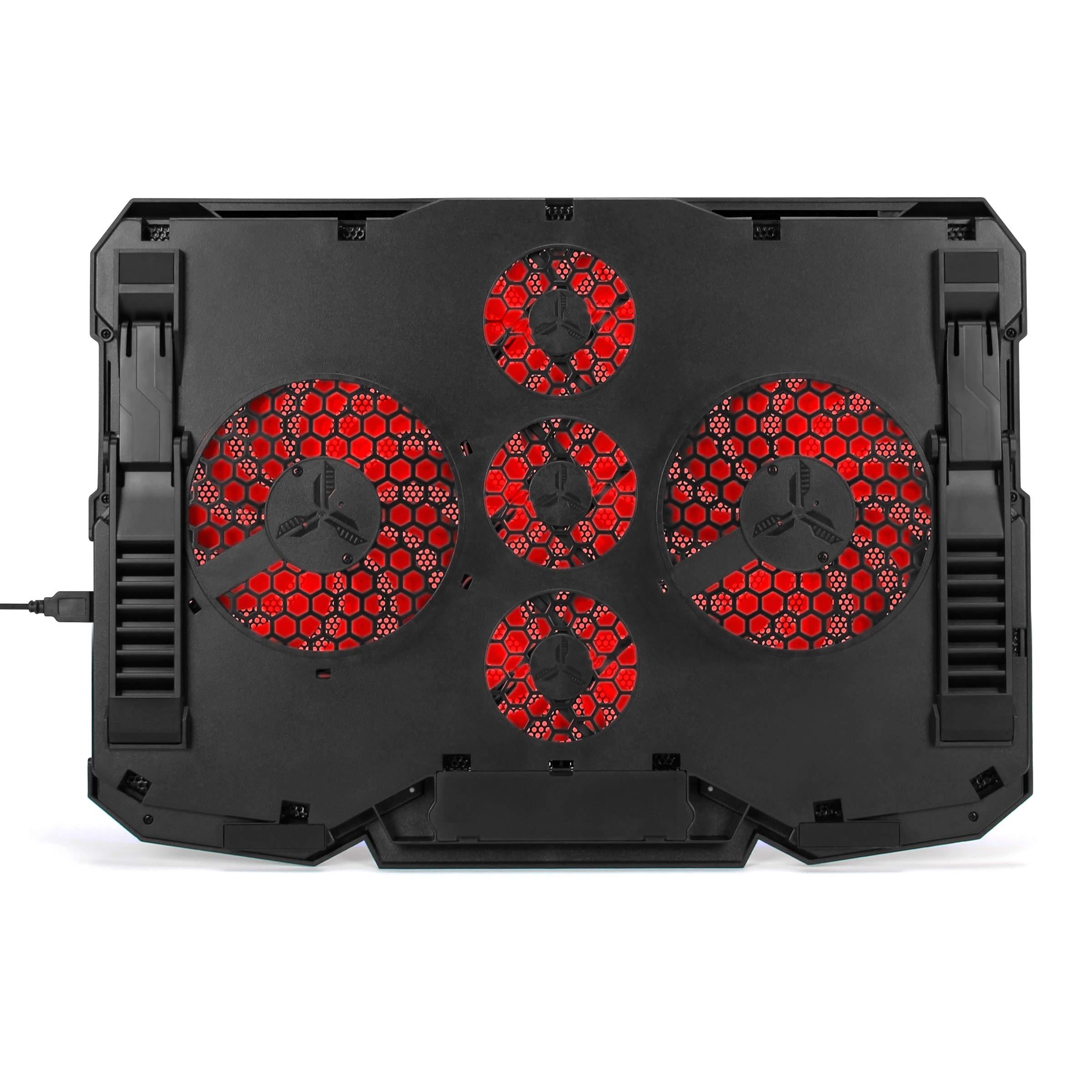 ENHANCE ENHANCE Cryogen Gaming Laptop Cooling Pad - Fits 17 in. Computer , PS4 - Adjustable Laptop Cooling Stand with 5 Quiet Cooler Fans , 2 USB Ports and LED Lighting - Slim Portable Design 2500 RPM (Red)