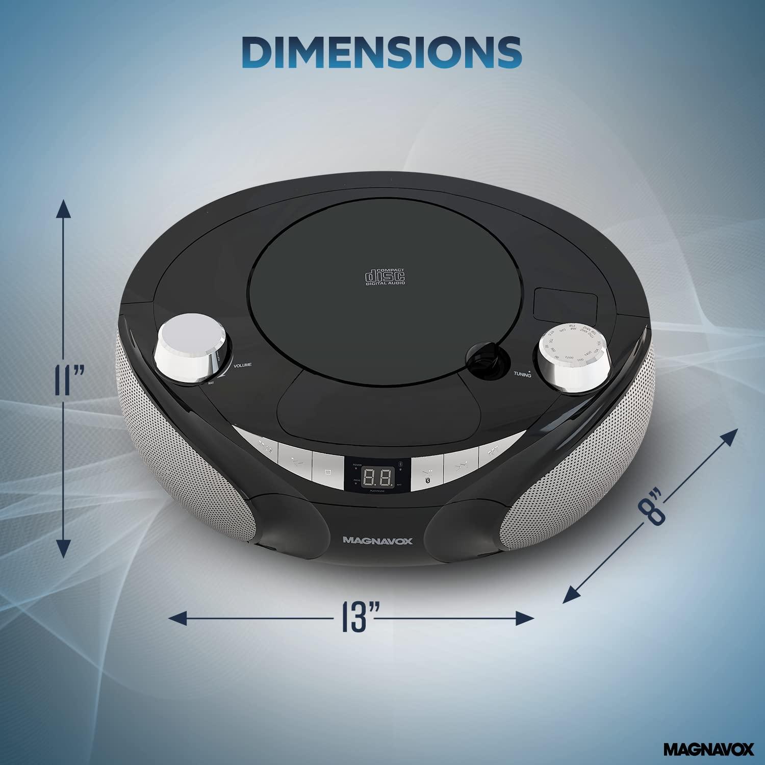 Magnavox Magnavox MD6949 Portable Top Loading CD Boombox with AM/FM Stereo Radio and Bluetooth Wireless Technology in Black | CD-R/CD-RW Compatible | LED Display | (Black)