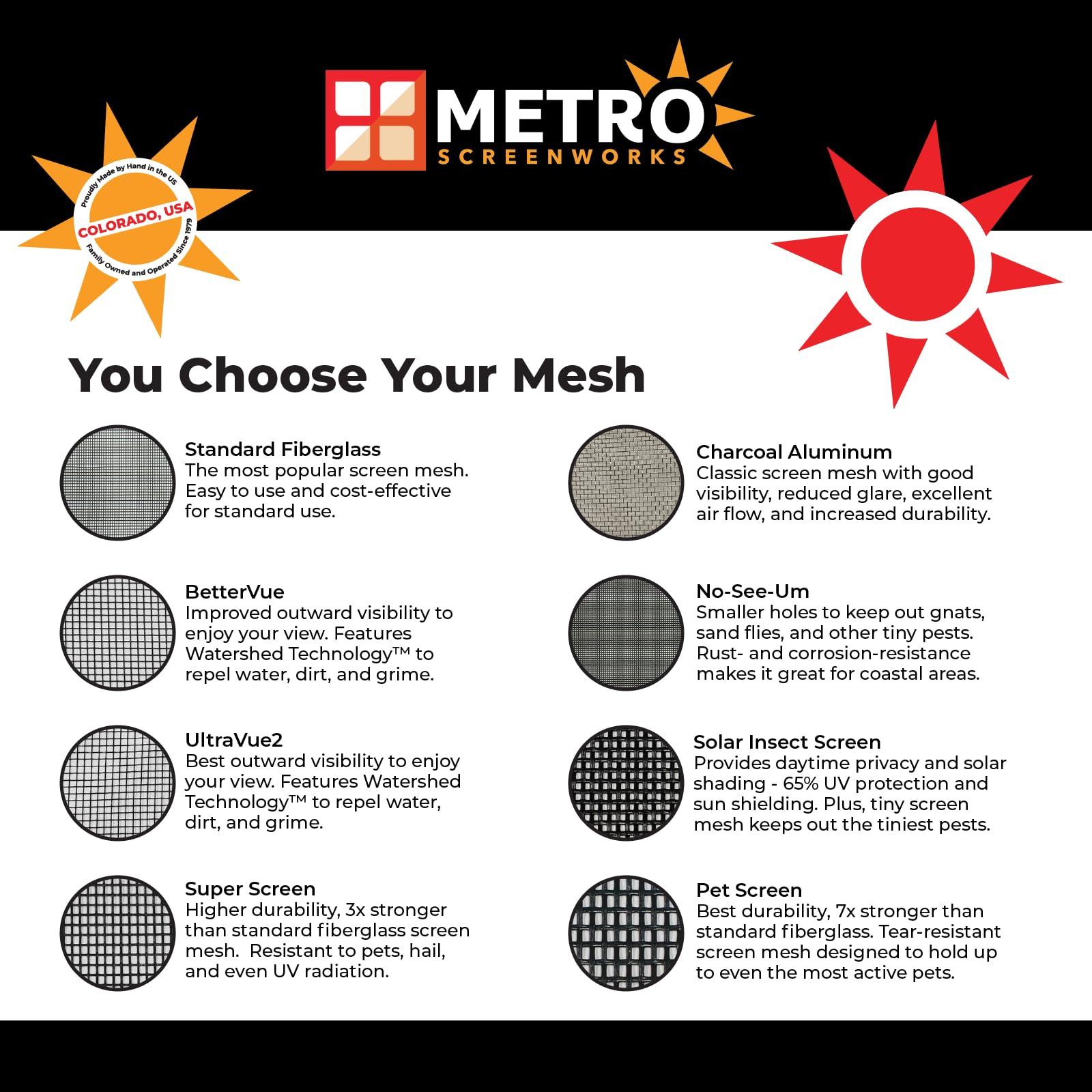 Metro Screenworks Metro Screenworks Custom Window Screens Fully Assembled and Ready to Install - Window Screen Replacement for House, (Bronze) Pre-Framed Mesh Replacement Window Screens, Home, Patio, & More