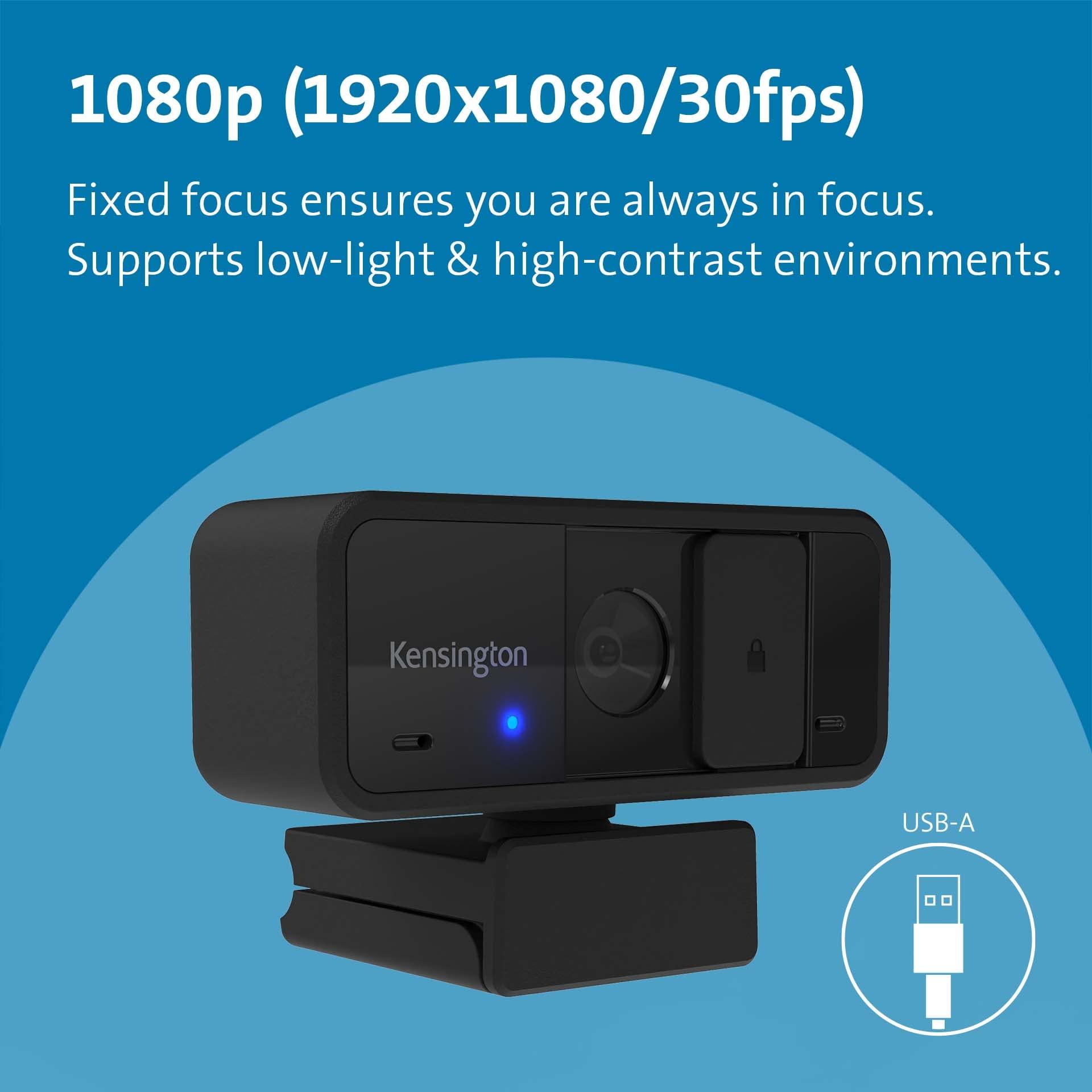 Kensington Kensington W1050 1080p Fixed Focus Wide Angle Webcam for Video Conference, Dual Stereo Mic, Software Control, Privacy Cover, Works with Microsoft Teams, Google Meet, Zoom and More (K80250WW)