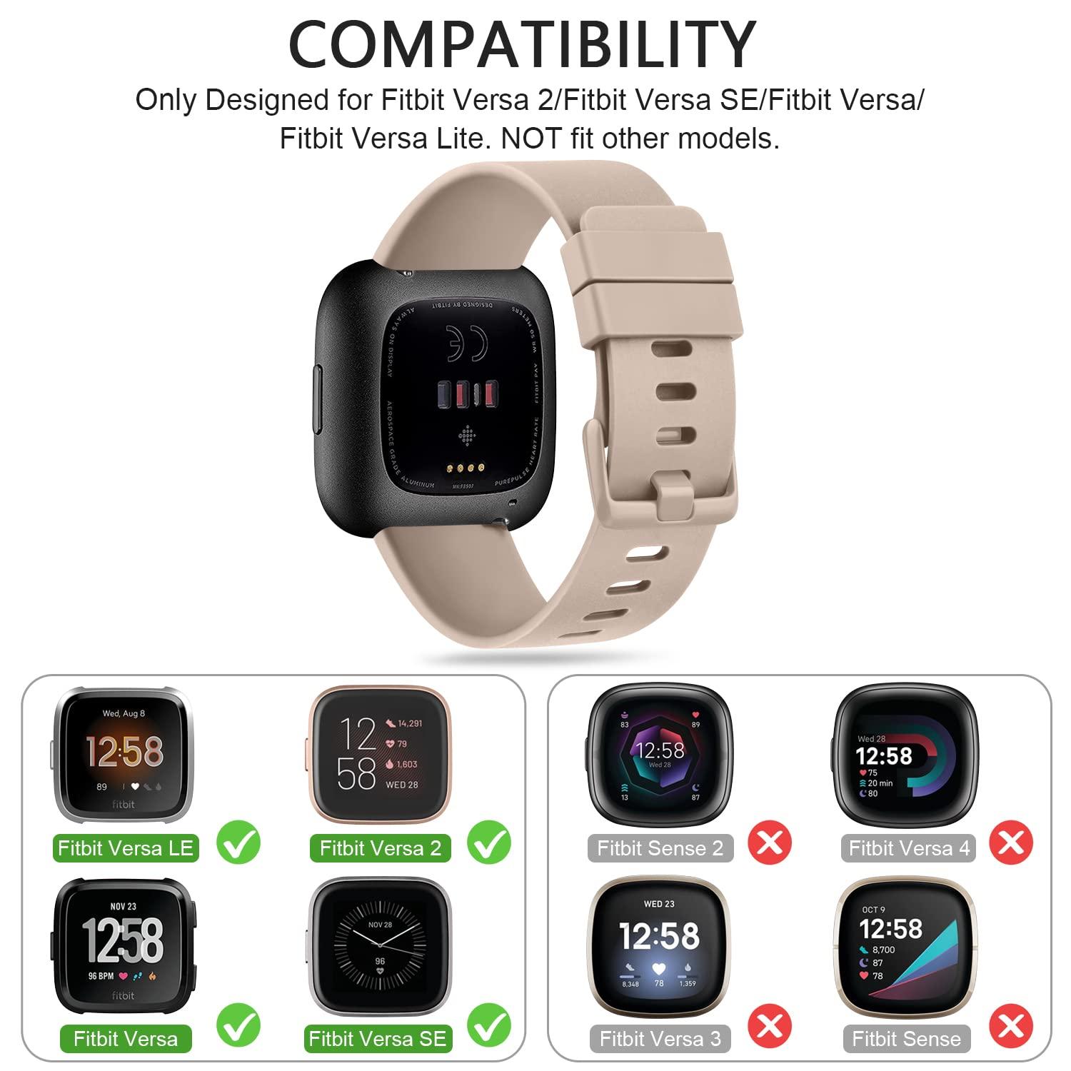 AK 3 Pack Sport Bands Compatible with Fitbit Versa 2 Bands/Fitbit Versa Bands/Versa Lite/Versa SE, Classic Soft Sport Replacement Wristbands for Fitbit Versa 2 Smart Watch Women Men (Small,Sand Pink/Milk