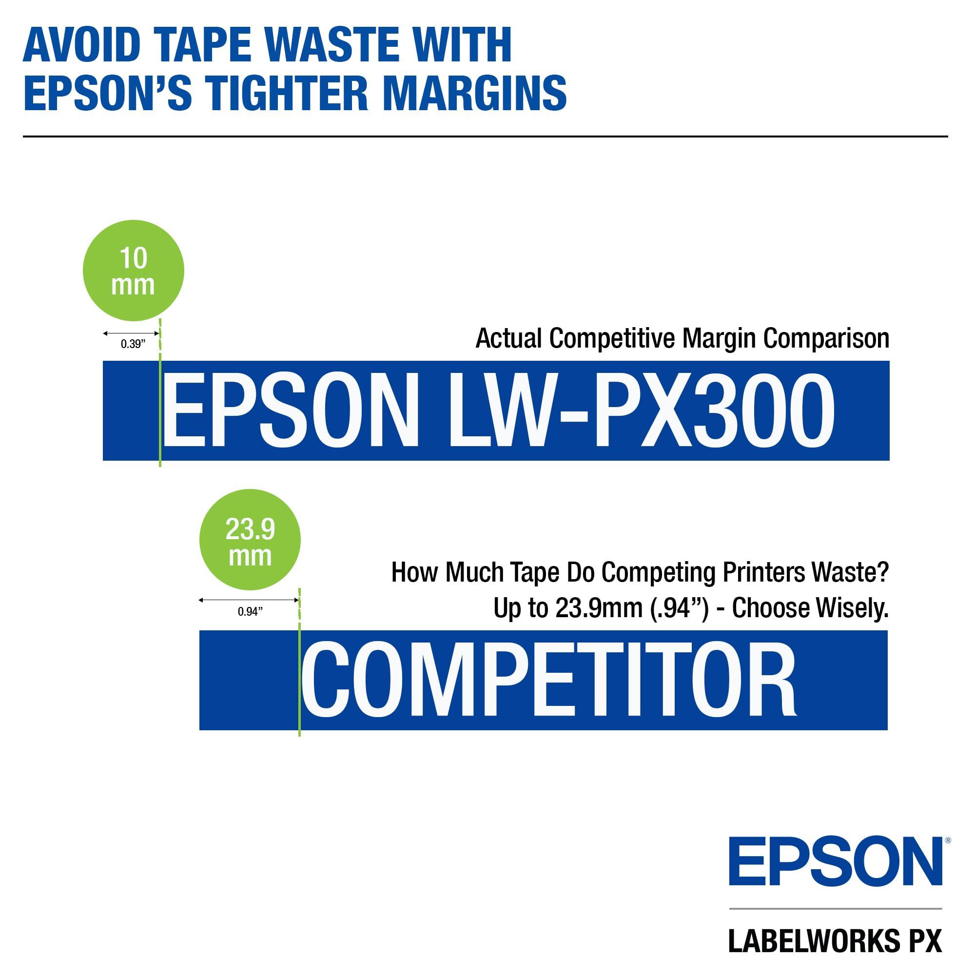LABELWORKS LABELWORKS Epson LW-PX300 Industrial Label Maker for Office Compatible with Stickers, Magnets, and Shrink Tube, Portable Handheld Design