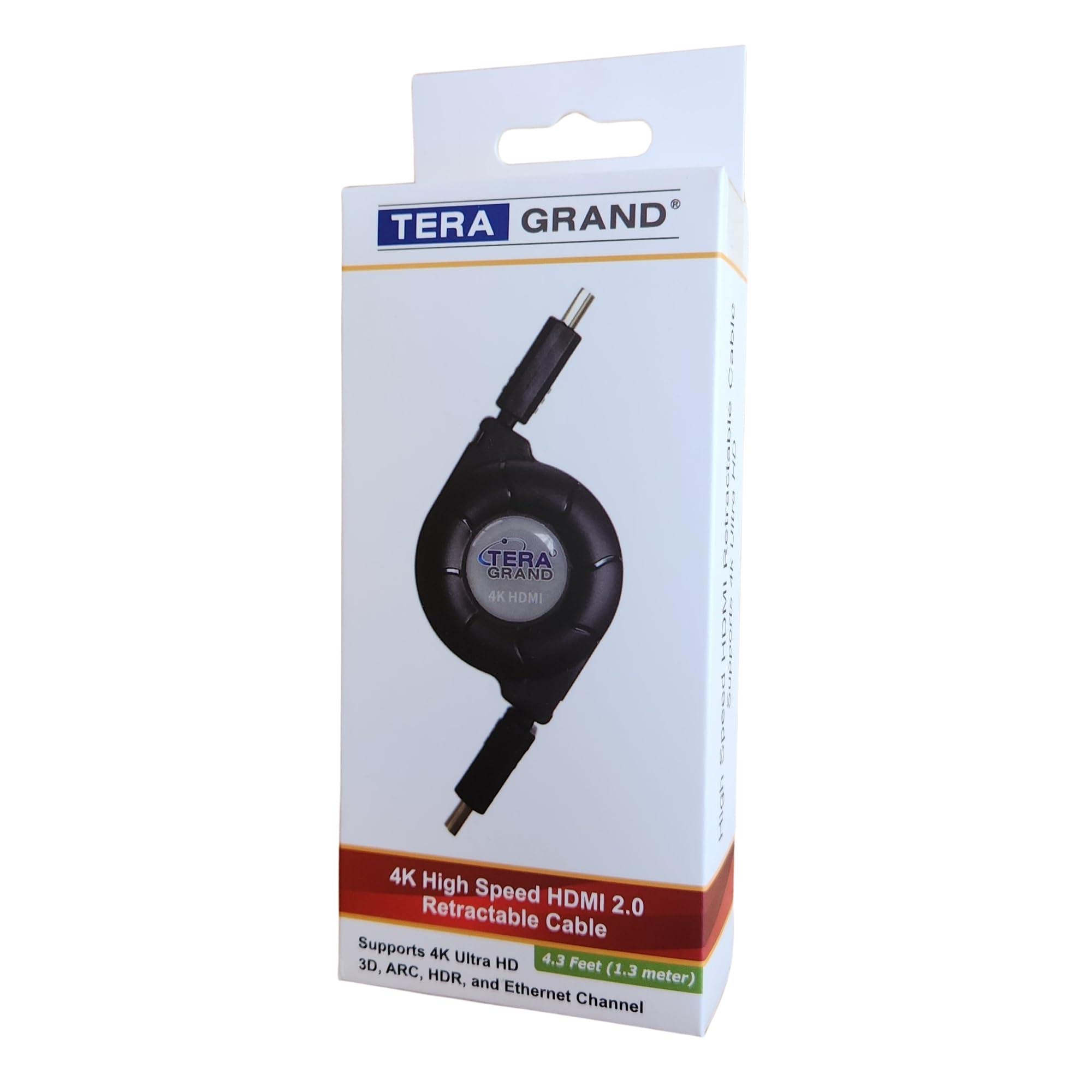 Tera Grand Tera Grand Premium 4K High-Speed HDMI 2.0 Retractable Cable, Extends up to 4.25 feet - Supports 4K Ultra HD, 3D, ARC, HDR, and Ethernet Channel