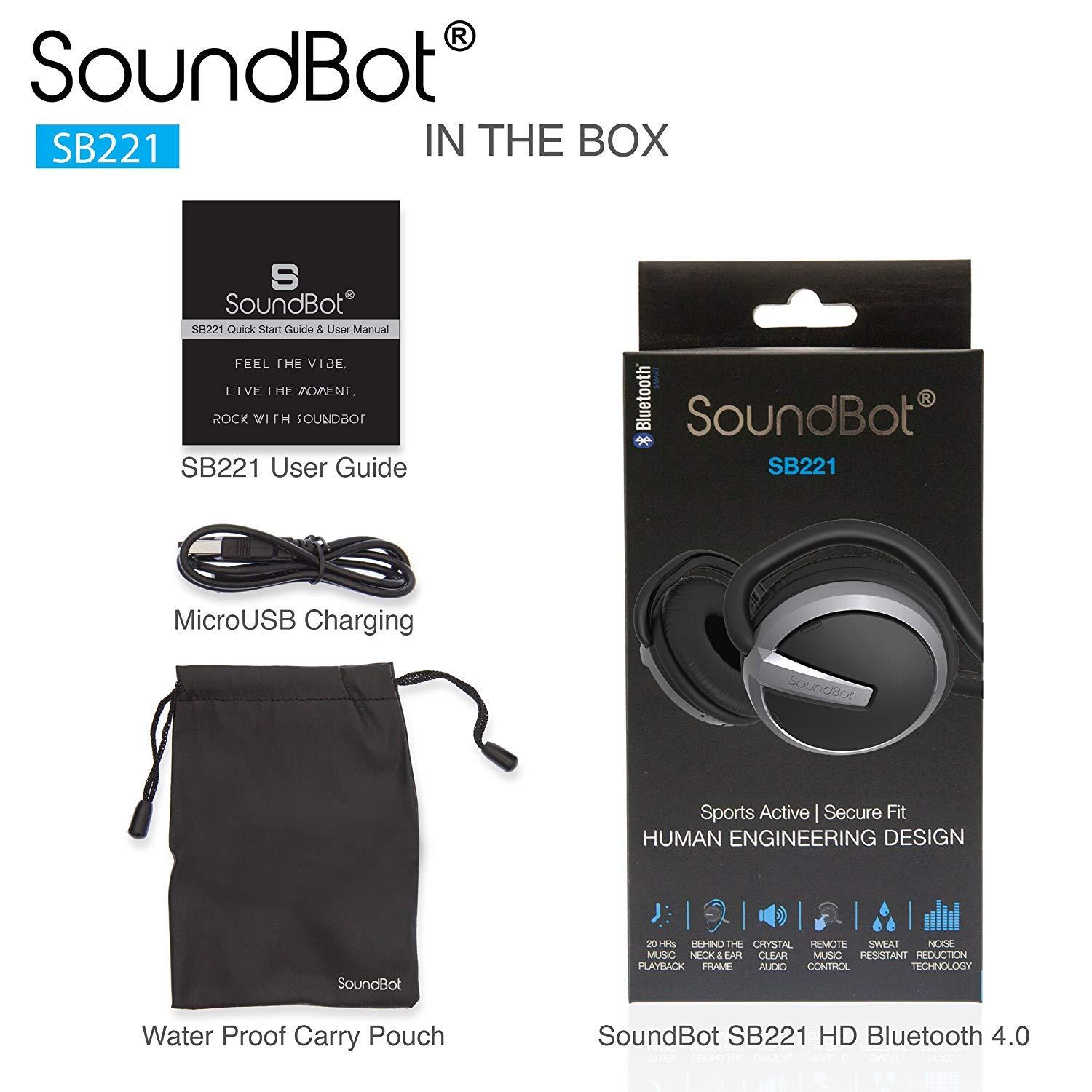 Soundbot Soundbot SB221 HD Wireless Bluetooth 4.0 Sports-Active Headphones for 20Hrs Music Streaming & 25Hrs HandsFree Calling with Sweat Resistant Ergonomic Secure-Fit Design & Voice Command Support, Black