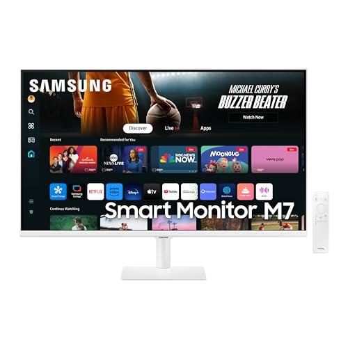Samsung SAMSUNG 32-Inch M7 (M70D) Series 4K UHD Smart Monitor with Streaming TV, Speakers, HDR10, USB-C, Multiple Ports, Gaming Hub, SolarCell Remote, Vision Accessibility Tools, LS32DM703UNXZA, 2024, White