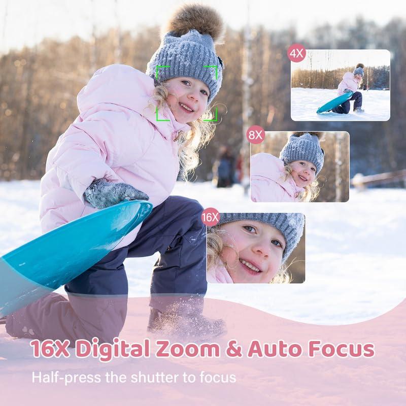 YiFuar Digital Camera - 4K 64MP Digital Camera with 16X Digital Zoom for Photography - UHD Vlogging Camera for Kids and Teens - Compact Point and Shoot Digital Cameras with 32GB SD Card (Pink)