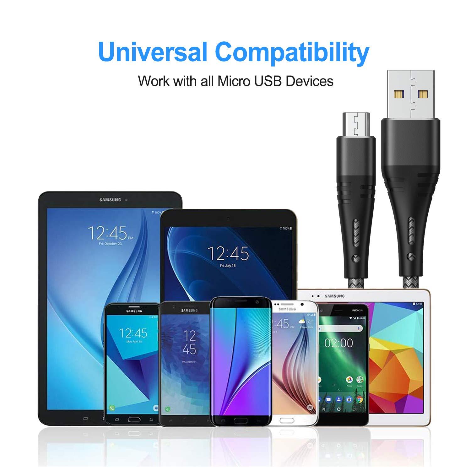 SMALLElectric Micro USB Cable 10ft Android Phone Charger 2-Pack Extra Long Nylon Braided Fast Durable Charging Cord for Samsung Galaxy S7 S6 Edge J7 S5,Note 5 4,LG,HTC,Sony,Xbox One, PS4,Kindle,MP3,Tablet(Gray)