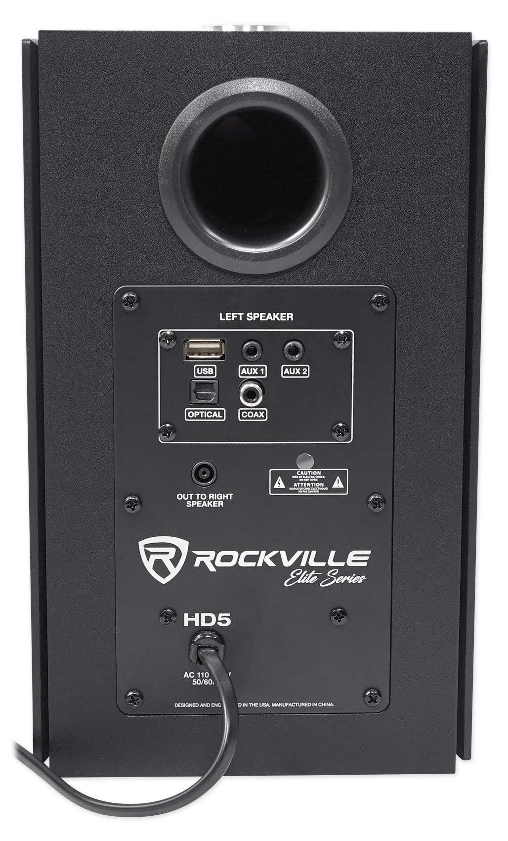 Rockville Rockville (2 HD5B 5" 150w RMS Powered Bluetooth Bookshelf Home Theater Speakers Bundle with (2) RHTSB 36" Inch Bookshelf Speaker Stands Surround Sound Home Theater (4 Items)
