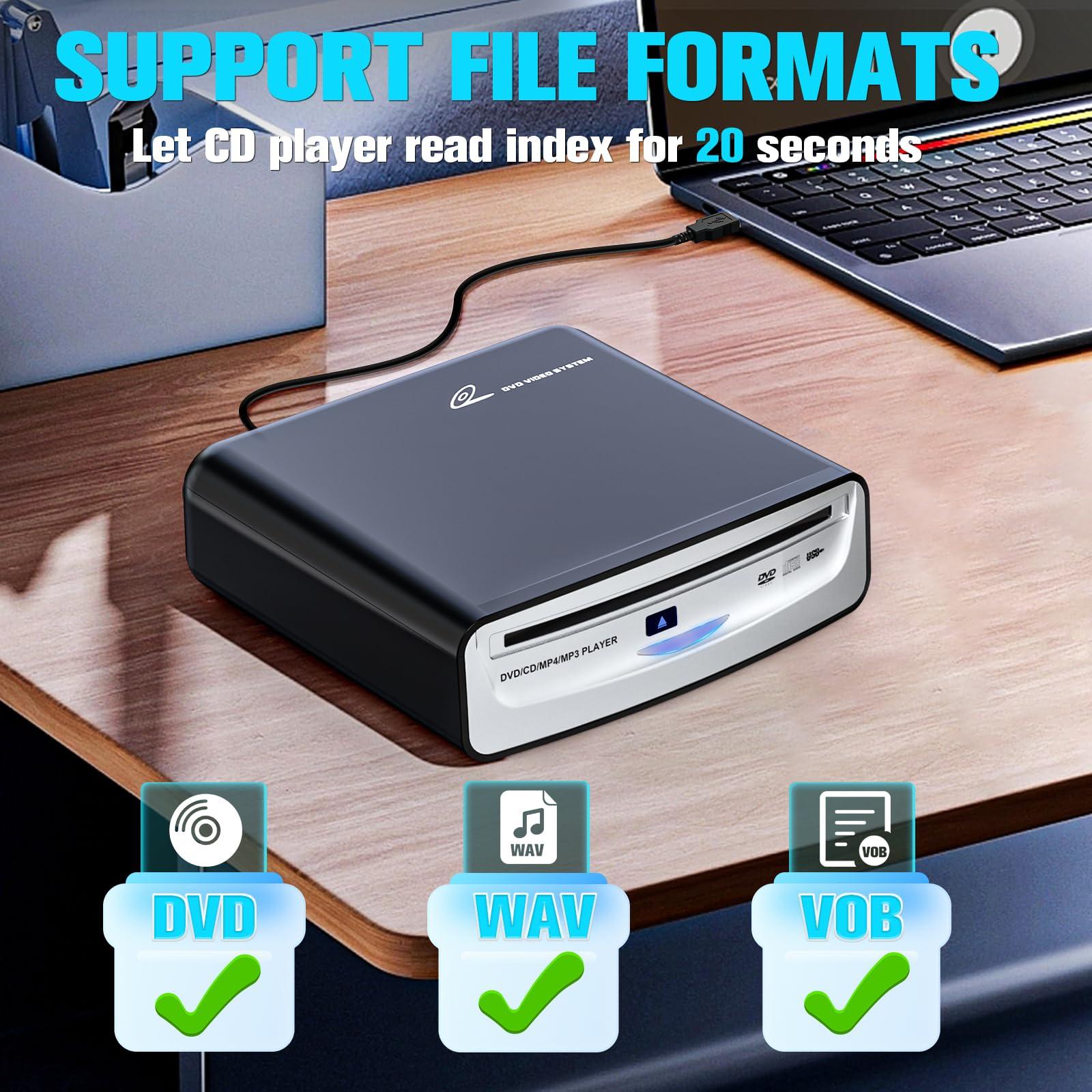 Carrkoopy CD Player for Car with USB & AUX Ports, Upgraded Portable External CD DVD Player for Car Laptop Desktop TV Mac Computer, with Extra USB Extension Cable