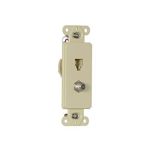 Eaton Eaton 3562V Decorator Insert Combination Telephone Jack with 4-Conductors and Type F Coaxial Adapter, Ivory