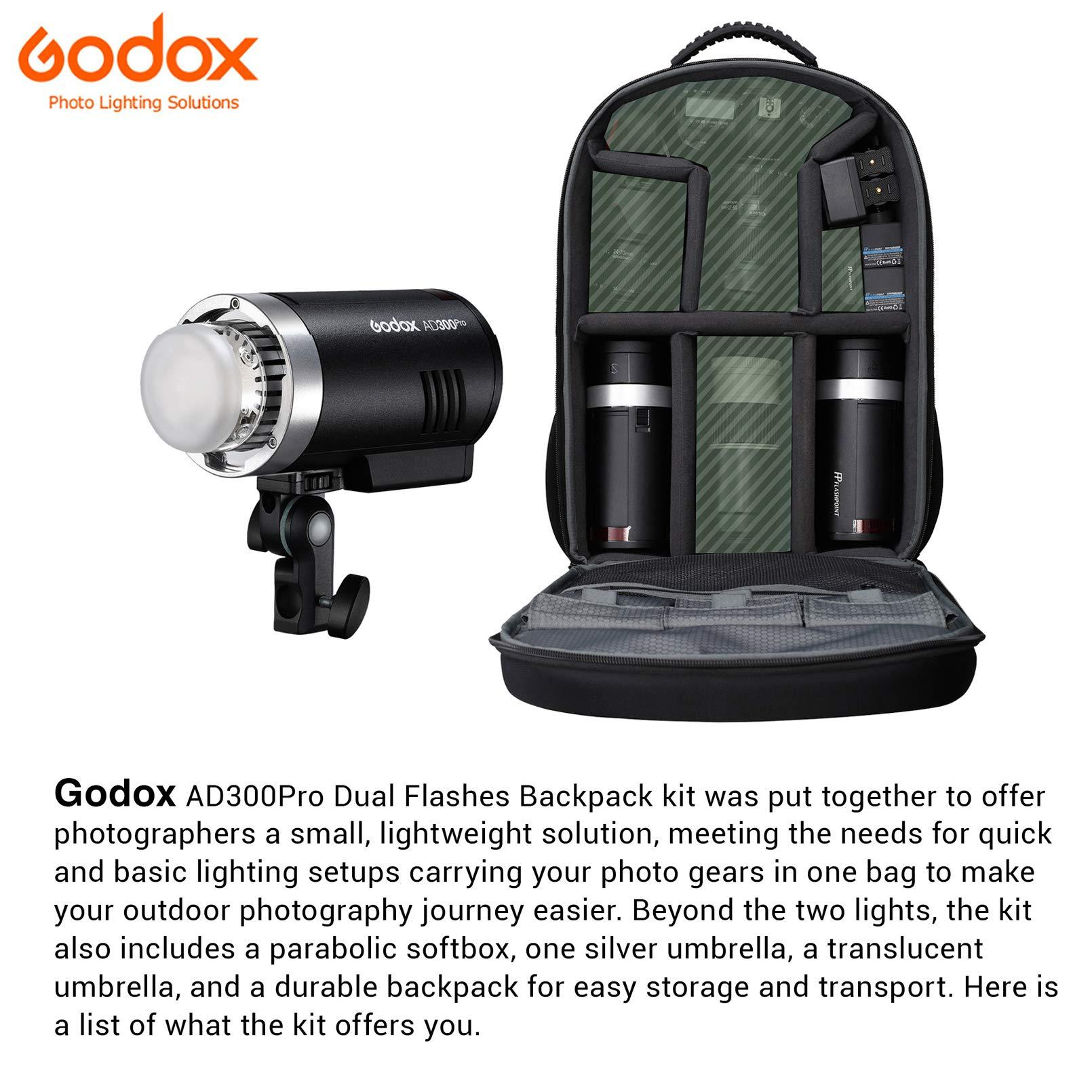 GODOX Godox AD300 Pro Photography Lighting Kit, 2.4G TTL 1/8000s HSS Strobe Light Photography Kit, 0.01-1.5S Recycle Time, 320 Full Power Studio Lighting Kit, Expand Your Capability with Ease(AD300Pro Kit)