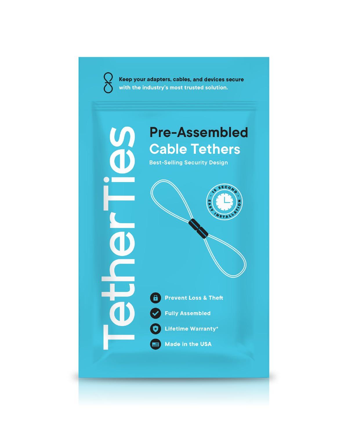 TetherTies TetherTies Patented Pre-Assembled Adapter Ties - Anti-Theft Cable Locks for Tools, Dongles, Tethers, Computer adapters. Steel Cable, Security Lock, Easy Installation with Free Crimping Tool