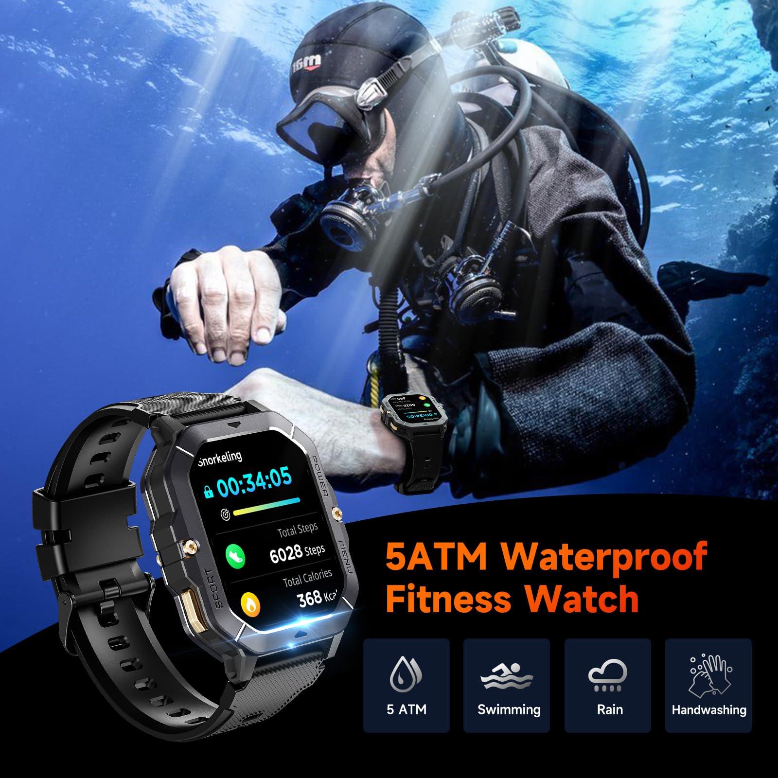 Onesee Smart Watch BT101 Waterproof Military Watch 2.03 HD Touchscreen, Sport Fitness Activity Tracker Blood Pressure Blood Oxygen Heart Rate Monitor Smartwatches Compatible with iOS and Android