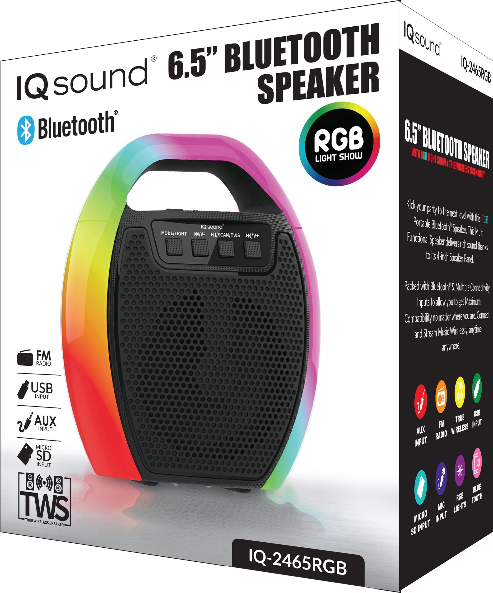 Supersonic IQ Sound IQ-2465RGB 6.5-inch Wireless Bluetooth Speaker with RGB Light Show & TWS, JL5.0 Bluetooth, USB/SD/AUX/Mic Input, FM Radio, 5W Speaker Power and 1500mAh Battery