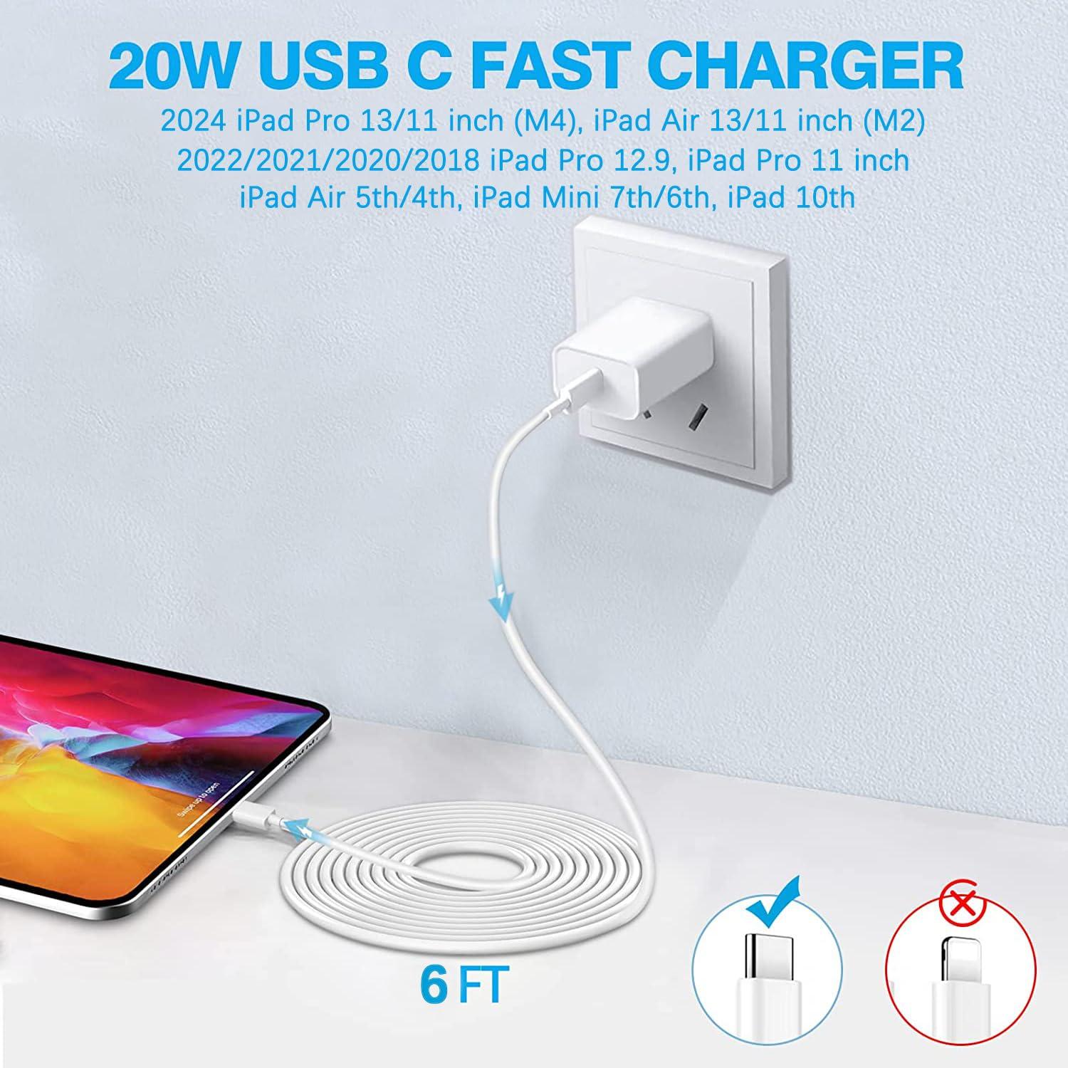 BikeAnything USB C Fast Charger for iPad Pro 13/12.9/11 in 2025/2024/2022/2021/2020/2018,iPad 10/11th(A16),iPad Air 4th/5th,iPad mini 6/7th,iPad Charger Fast Charging Wall Charger Block with 6FT USB C to C Cable