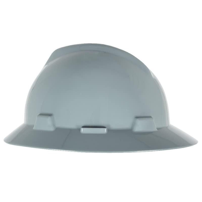 MSA MSA 454731 V-Gard Full-Brim Hard Hat with Staz-on Pinlock Suspension | Polyethylene Shell, Superior Impact Protection, Self Adjusting Crown Straps - Standard Size in Gray