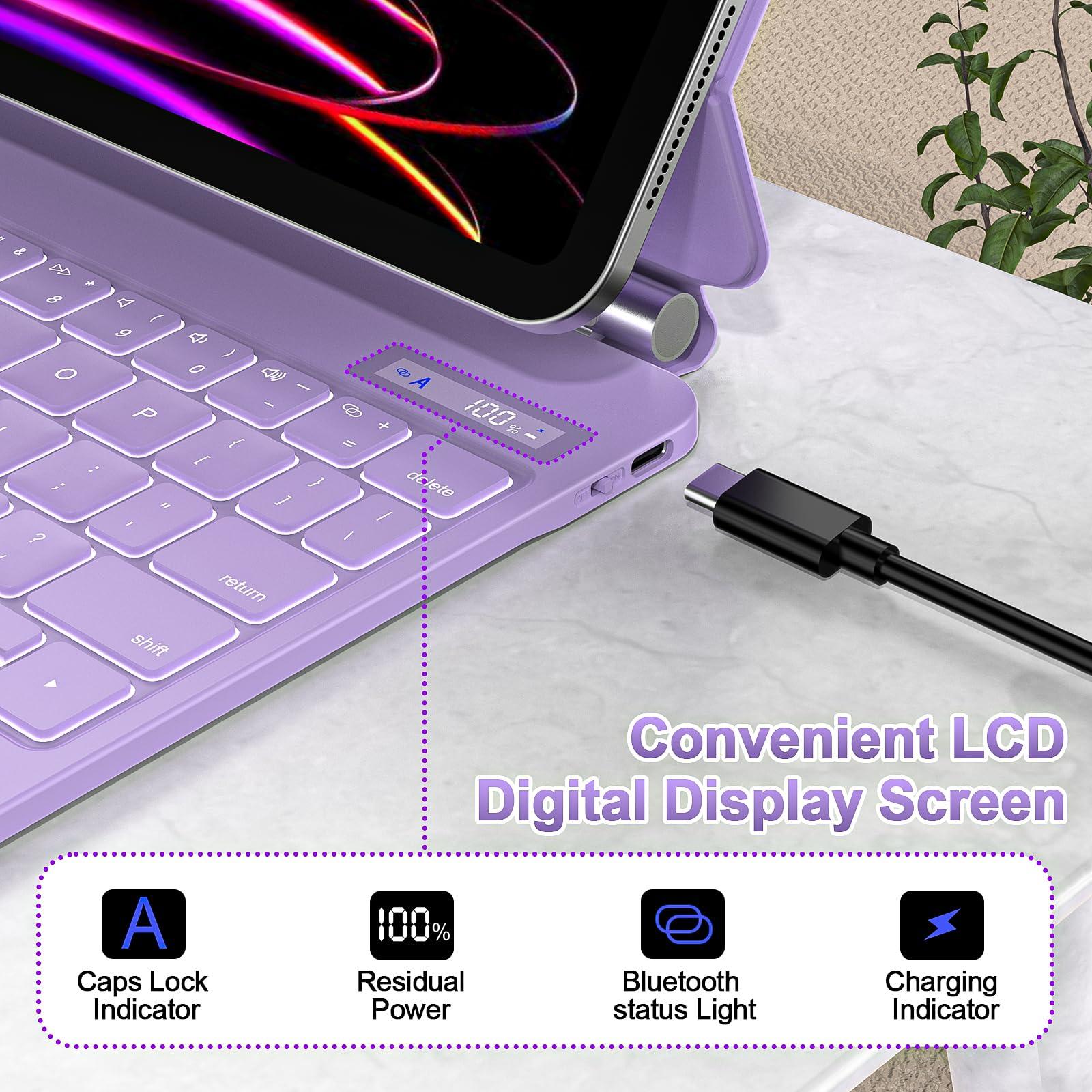 GOOJODOQ GOOJODOQ Magnetic Keyboard for iPad Air 11-inch (M2) 2024 & iPad Pro 11 inch (4th/3rd/2nd/1st) Gen 2022,iPad Air 5th/4th Gen 10.9\",Click-Anywhere Trackpad with 7 Color Backlit Floating Keyboard-Purple