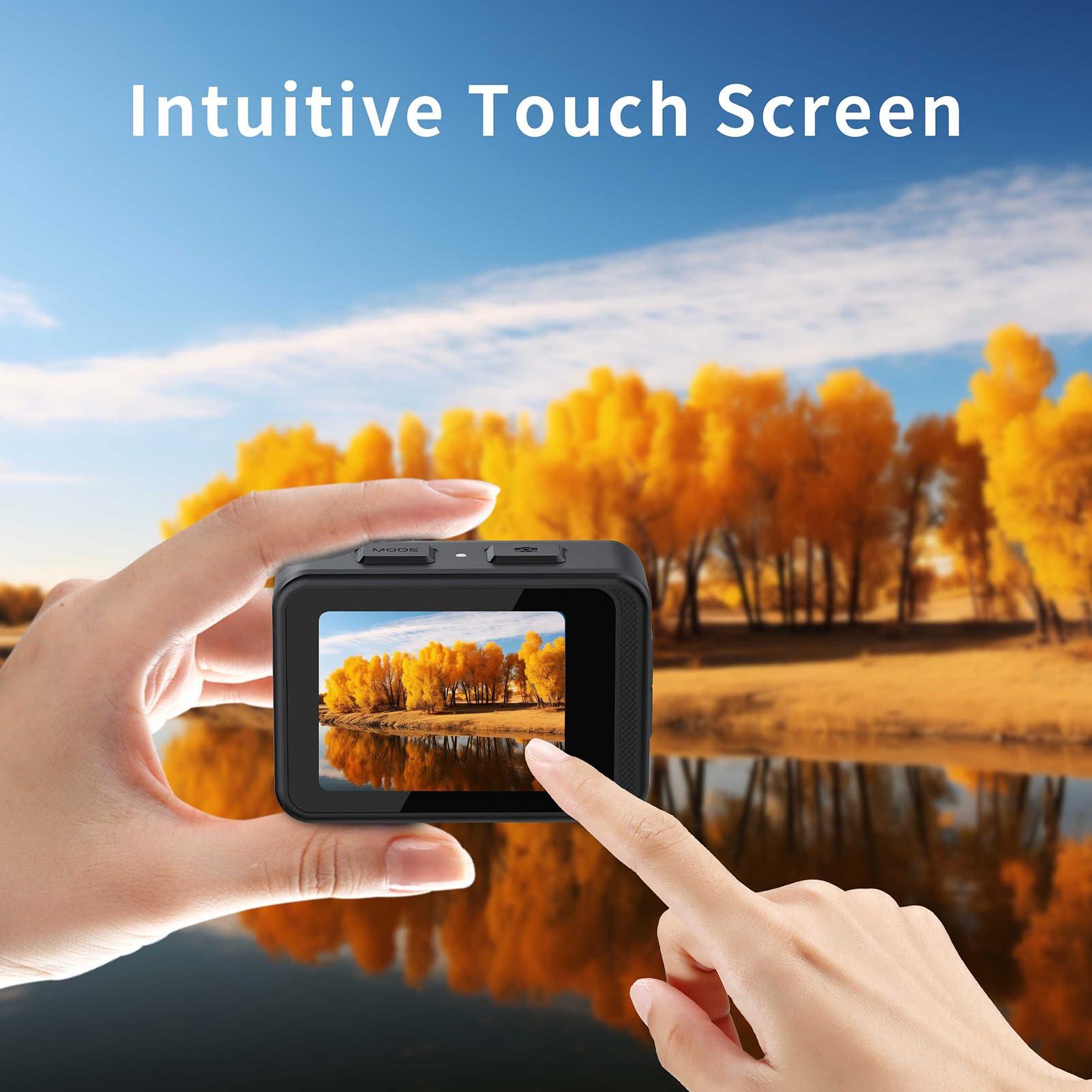 Andoer Andoer 4K 60FPS Action Camera 24MP WiFi Sports Camera 170Wide Angle Lens Dual Screen Touch Control Anti-Shake 21M/69ft Body Waterproof with Mounting Accessories Kit for Diving Surfing Skiing Cycling