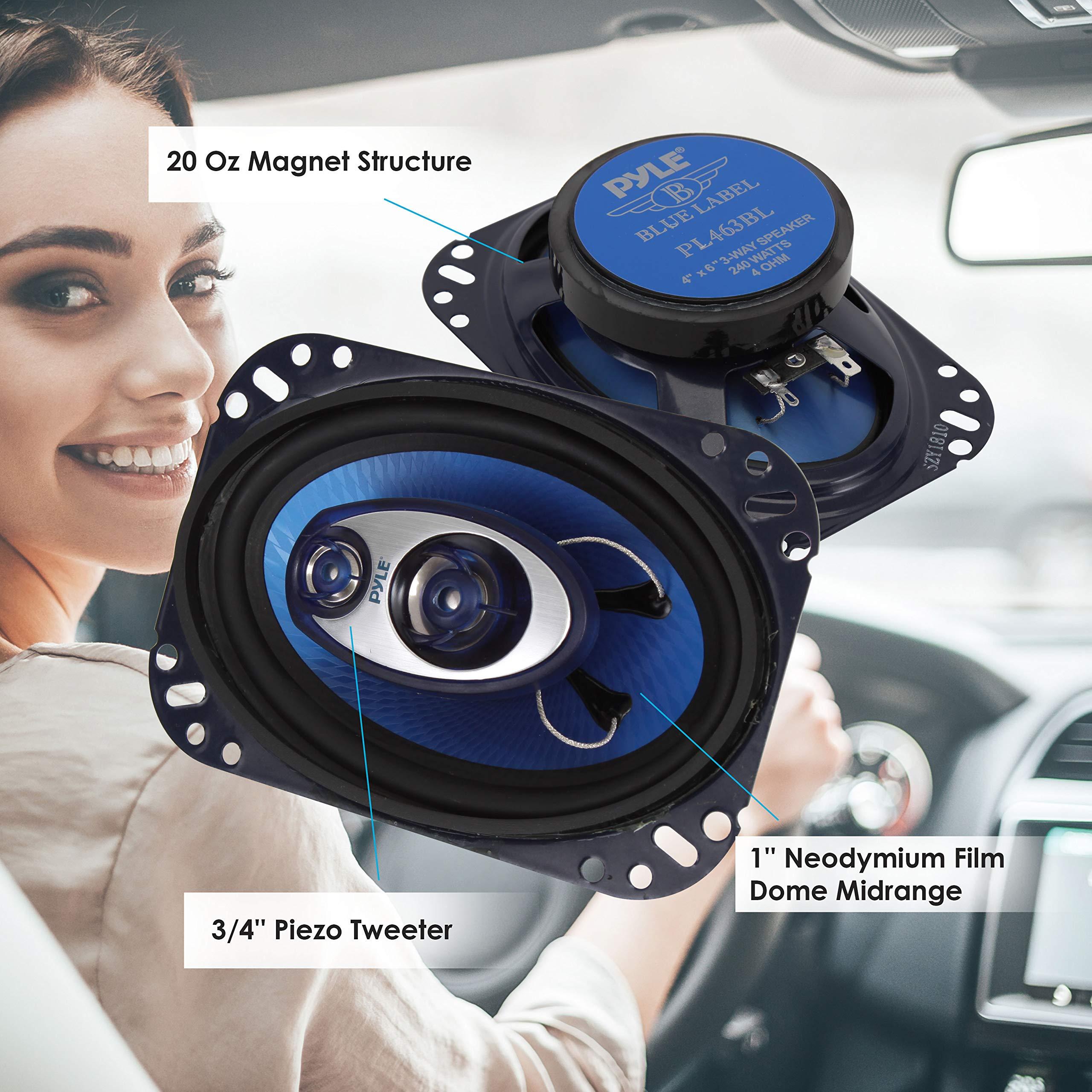 Pyle Pyle PL42BL & PL463BL Blue Label Car Speakers (Pair) - 4" 2-Way & 4" x 6" 3-Way, 240W Max, 4 Ohm, Blue Poly Cone, Butyl Rubber Surround, 110Hz - 20kHz Frequency Response