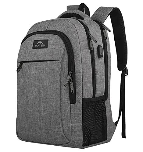 MATEIN MATEIN Travel Laptop Backpack, Business Anti Theft Slim Sturdy Laptops Backpack with USB Charging Port, Water Resistant College School Computer Bag Gift for Men & Women Fits 15.6 Inch Notebook, Grey