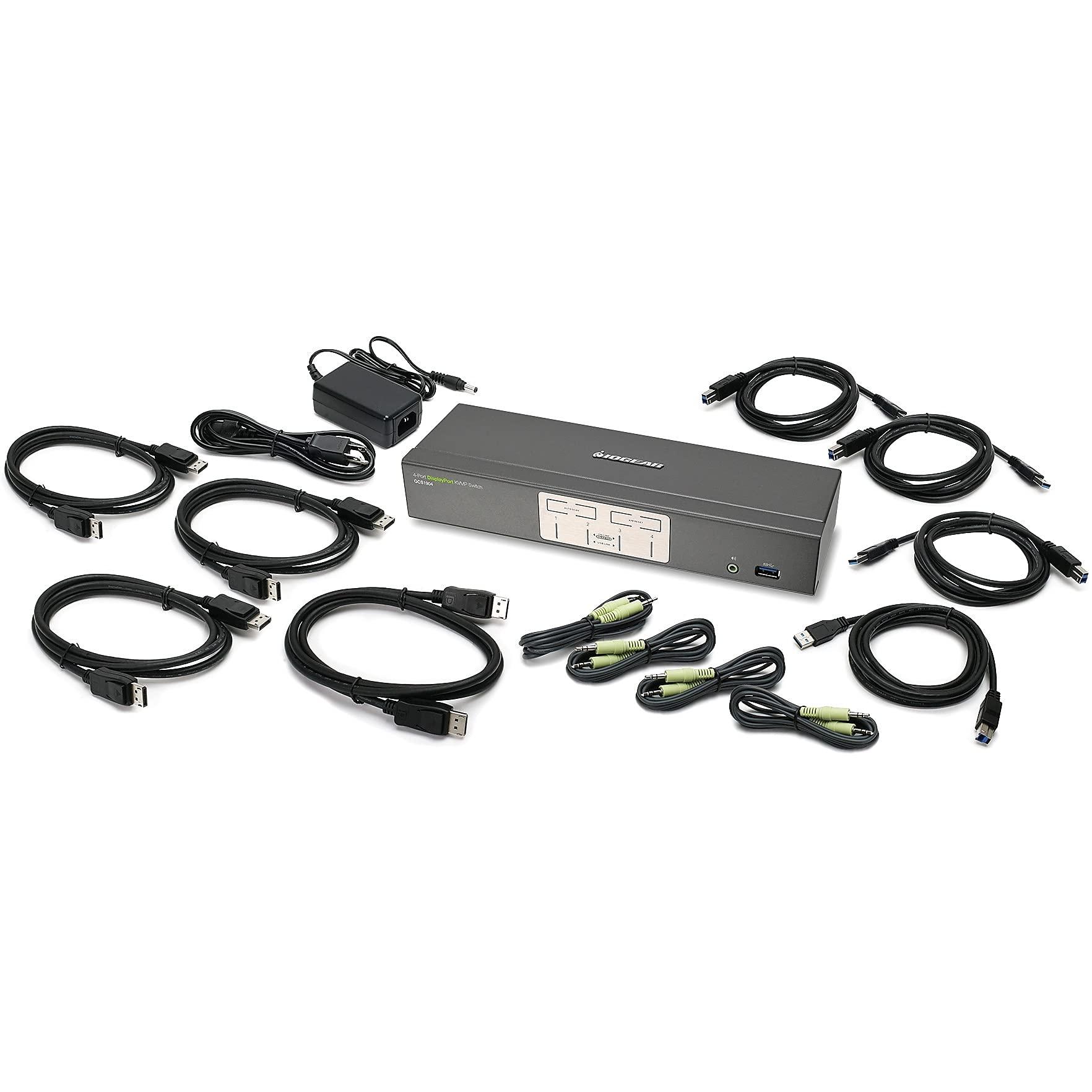 IOGEAR IOGEAR 4-Port DisplayPort KVMP Switch - 4K 30Hz - 2-Port USB 3.1 Hub Rate 5Gbps - Keyboard Mouse Input - 7.1 HD Audio - Front Panel Selector - TAA Compliant - Mac/Win - GCS1904