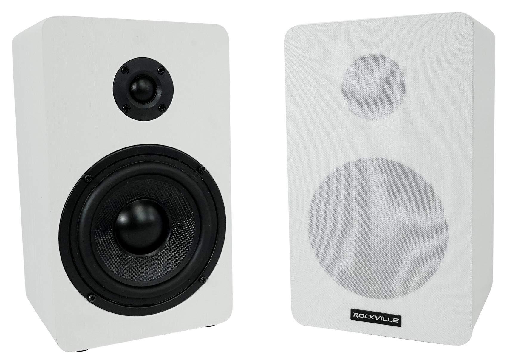 Rockville Rockville Pair RockShelf 54W White 5.25" Home Bookshelf Speakers w/37 Stands