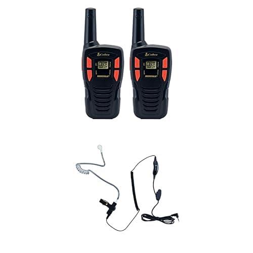 Cobra Cobra ACXT145 Compact and Lightweight Walkie Talkies for Adults & Compatible Cobra Surveillance Headset: Rechargeable, 22 Channels, Long-Range, 2 Two-Way Radios, 2 Headsets, Black/Orange