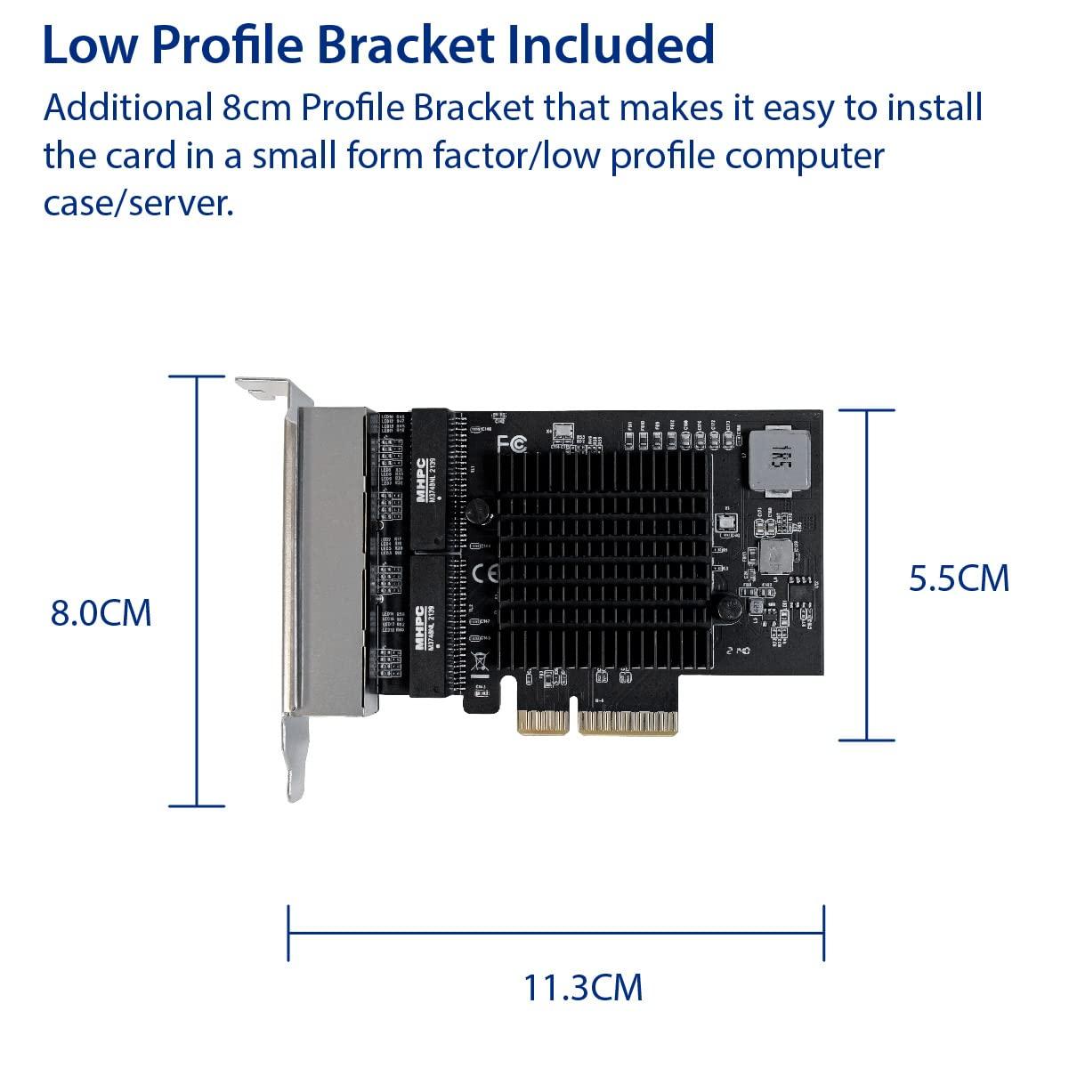 IO CREST IO CREST Quad 2.5 Gigabit Ethernet PCI Express PCI-E Network Interface Card 10/100/1000/25000 Mbps RJ45 LAN Realtek RTL8125 Chipset, Black (SI-PEX24077)