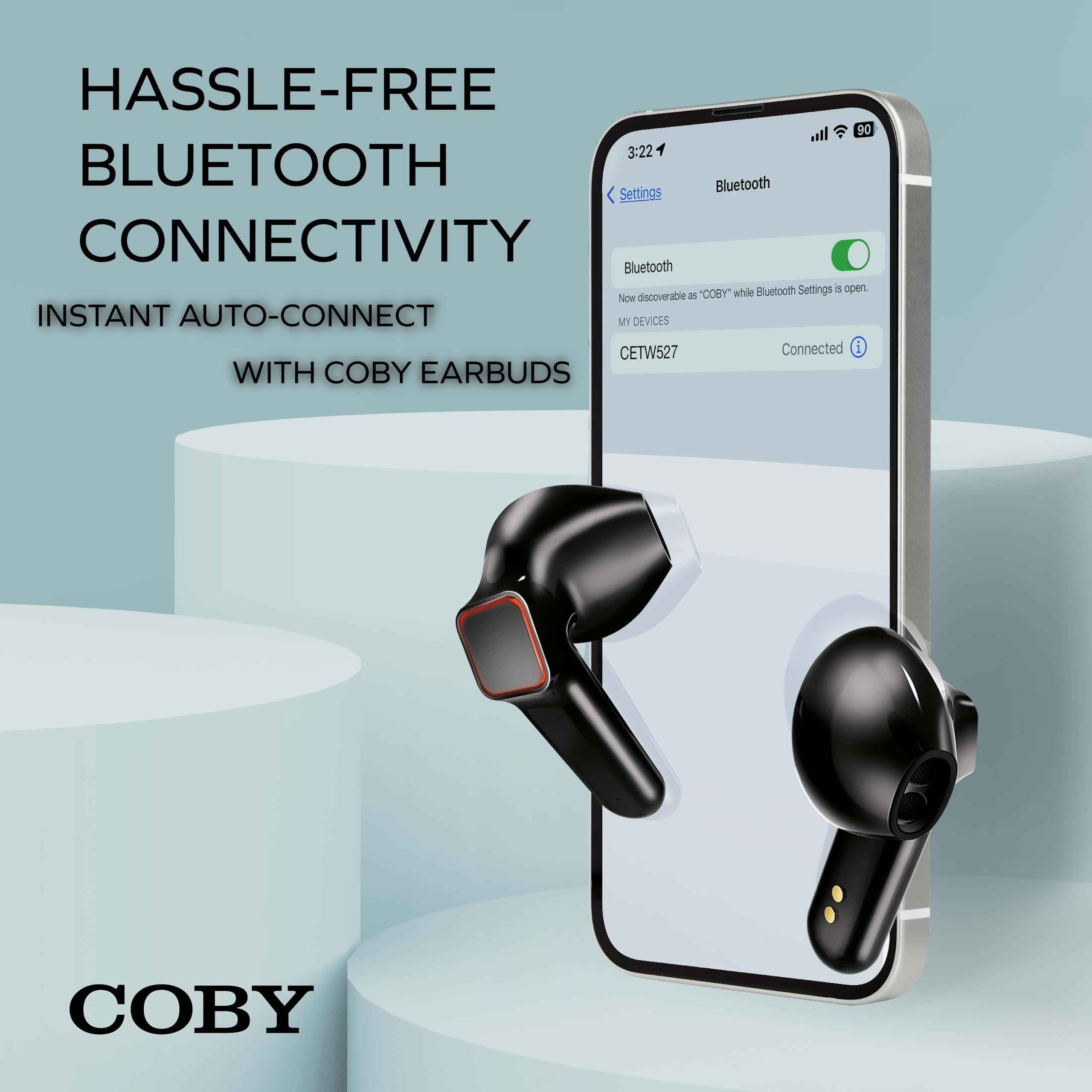 Coby Coby Sweat-Resistant True Wireless Earbuds | in-Ear Bluetooth Earphones | 12H Playtime | Voice Assistant Support | Noise-Isolating | Built-in Mic | Dedicated Audio Controls (Black)