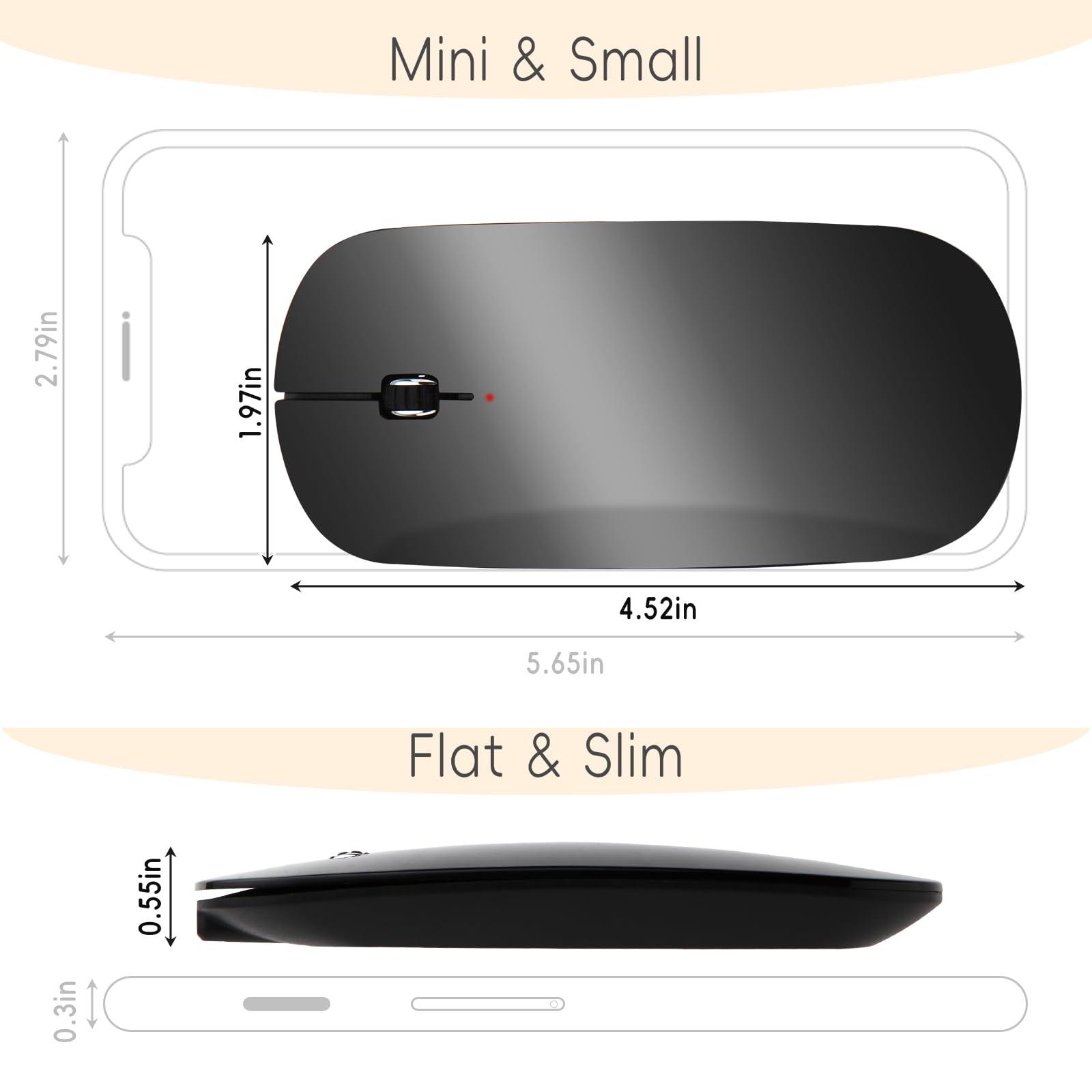 KANG RUI KANG RUI Bluetooth Mouse Slim Mini Portable Flat Travel Wireless Mouse Rechargeable t Ultra Thin Mice Quie Compatible with Laptop PC Notebook Tablet (Black)