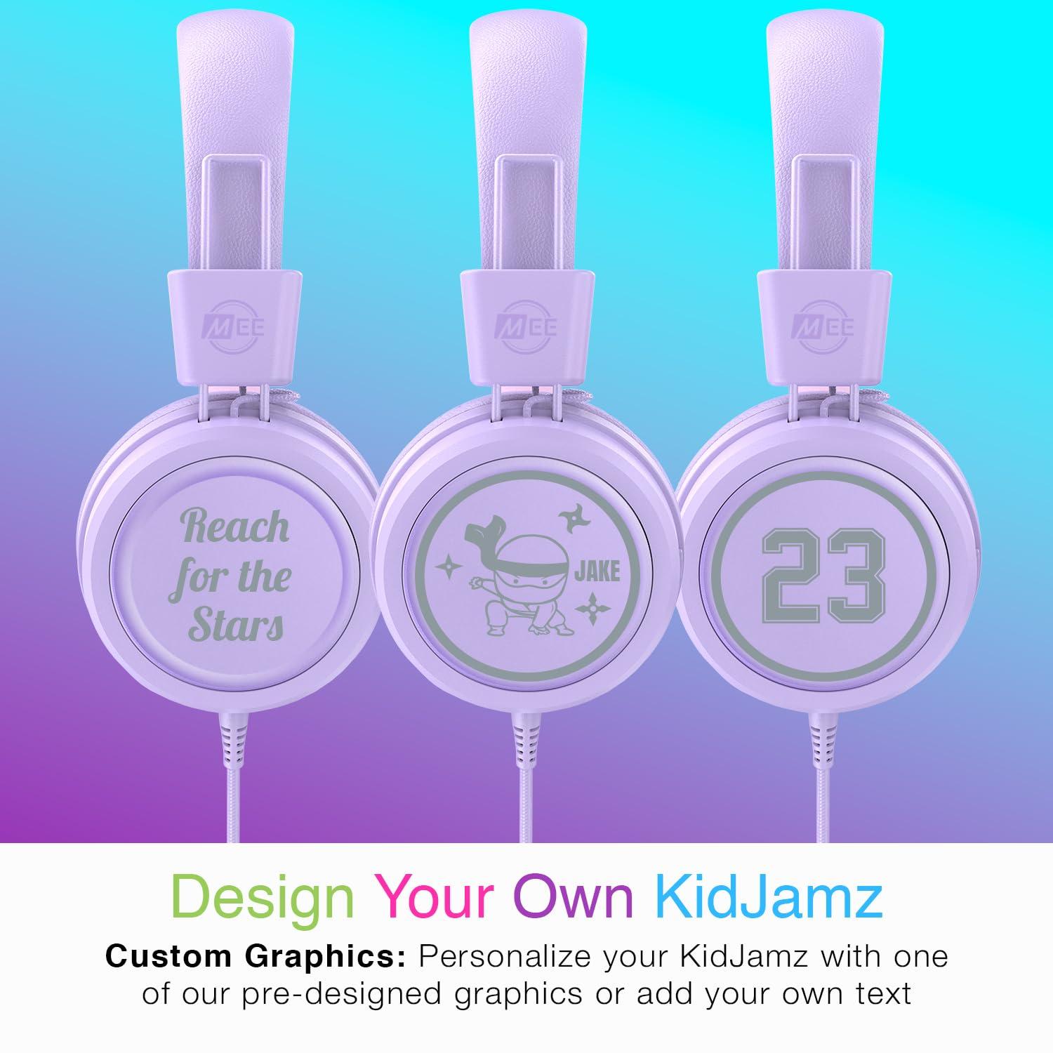 MEE audio MEE audio KidJamz KJ55 Personalized USB-C Safe Listening Wired Headphones for Kids with Custom LED-Backlit Design, Volume Limiter, & Microphone for iPhone 15, iPad, & USB Type C Devices (Lavender)