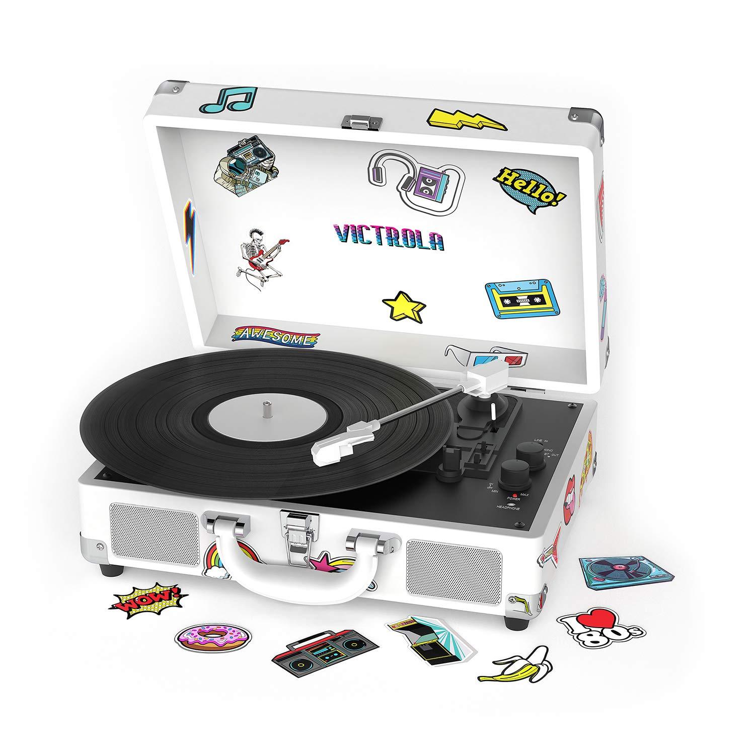 Victrola Victrola VSC-400SB-CNV Bluetooth Suitcase Turntable Canvas - Stickers (White)