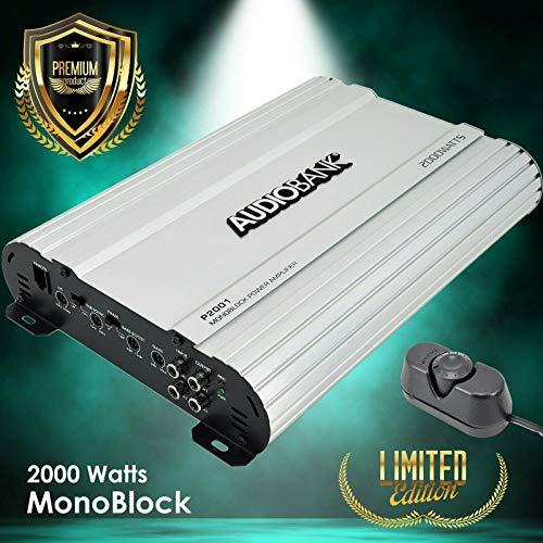 Audiobank udiobank P2001 Monoblock 2000 Watts Peak Power Amp Class AB Car Audio Amplifier Heavy-Duty Aluminum Alloy Heatsink | Class A-B Operation Remote On/Off Circuit -2nd Gen