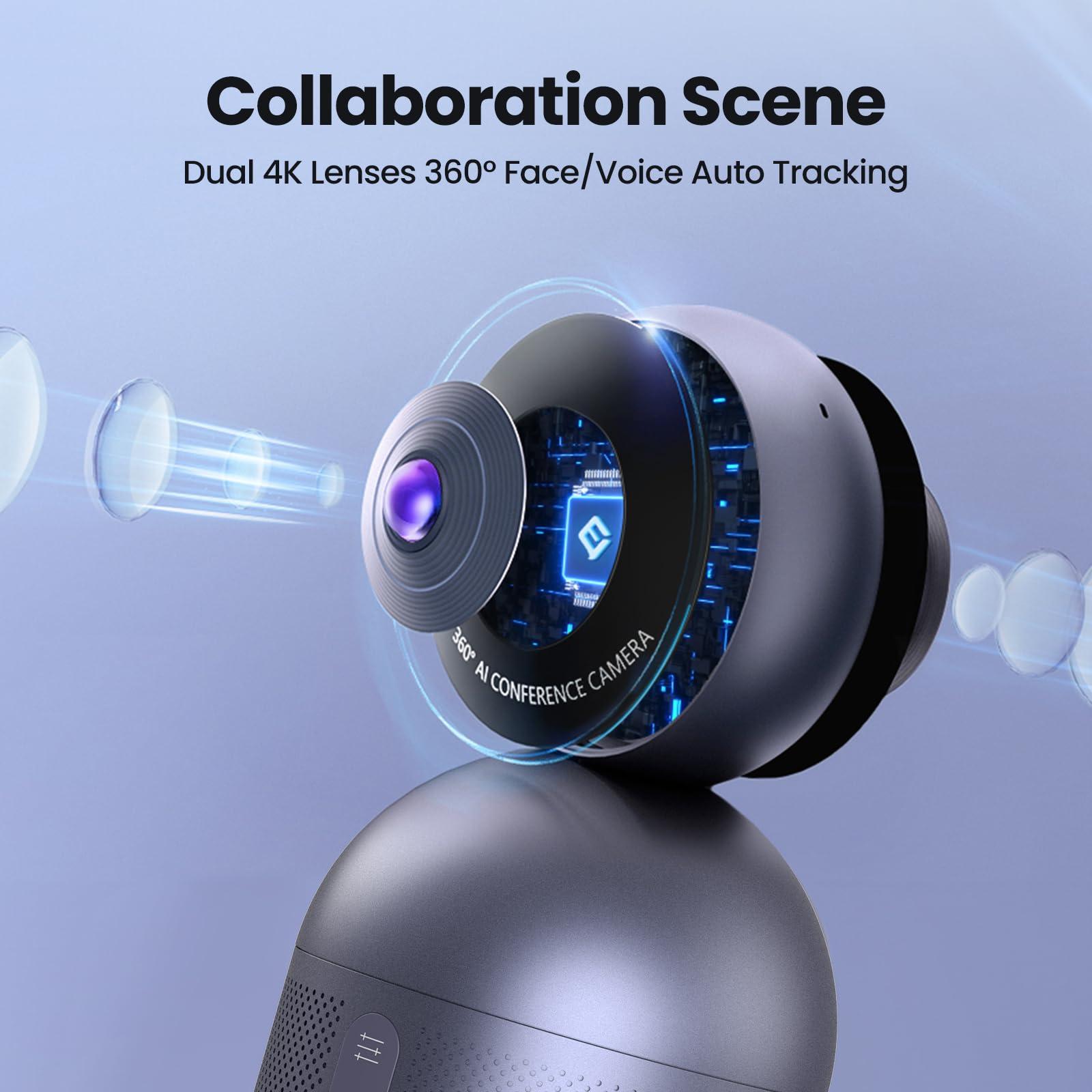 EMEET EMEET Meeting Capsule Pro, Dual 4K Lenses 360 Auto-Tracking Speakers Video Conference Camera w/ 10 Mics 10W Speaker, AI auto Voice/Face/Figure Tracked, for 10 People