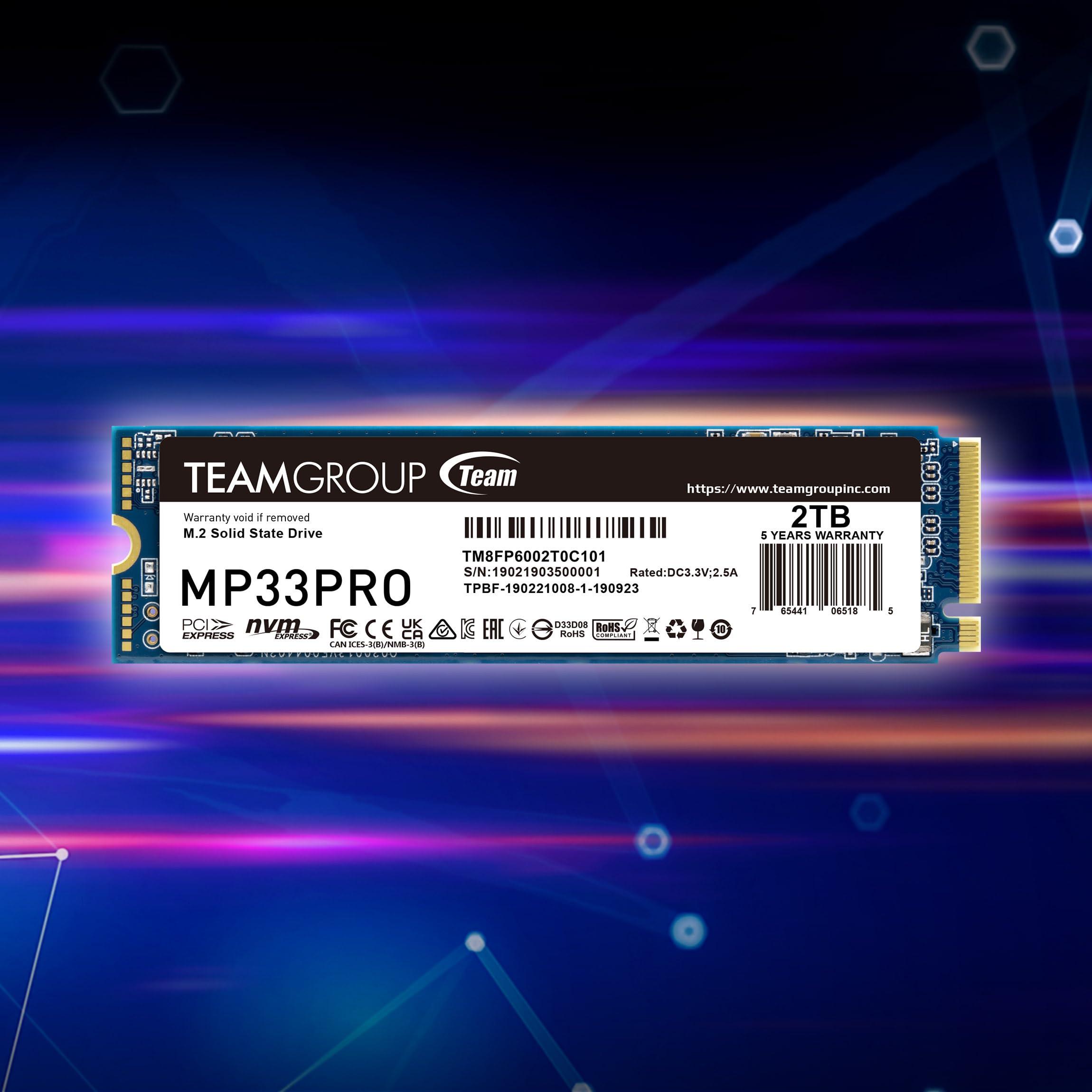 TEAMGROUP TEAMGROUP MP33 PRO 512GB SLC Cache 3D NAND TLC NVMe 1.3 PCIe Gen3x4 M.2 2280 Internal SSD (Read Speed up to 3500MB/s) 256TBW Compatible with Laptop & PC Desktop TM8FPD512G0C101