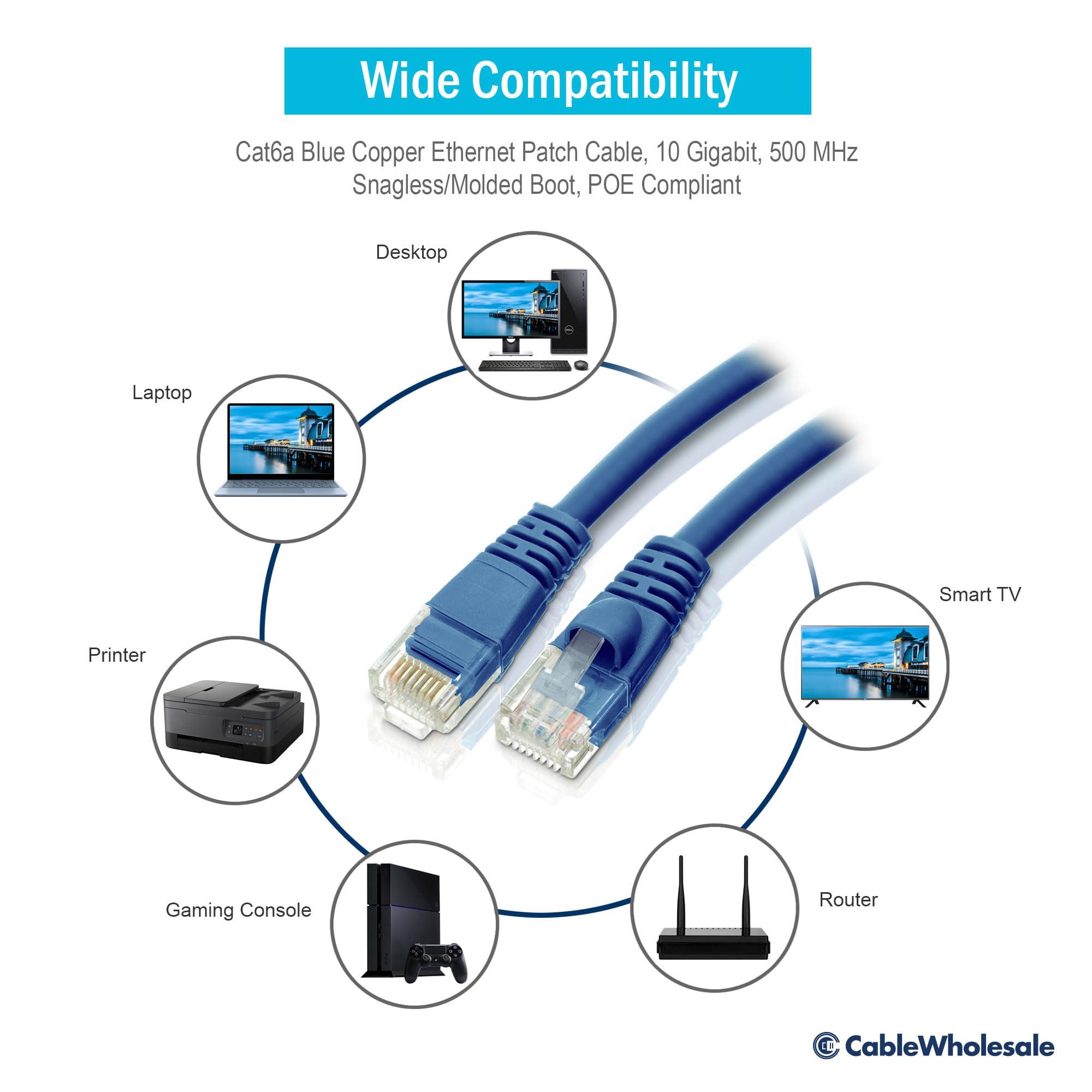 CableWholesale CableWholesale 35 Foot Blue Cat6a Ethernet Patch Cable, Snagless/Boot with RJ45 Connector, 500 MHz, 24 AWG, UTP(Unshielded Twisted Pair) Stranded Copper, Internet Patch Cable