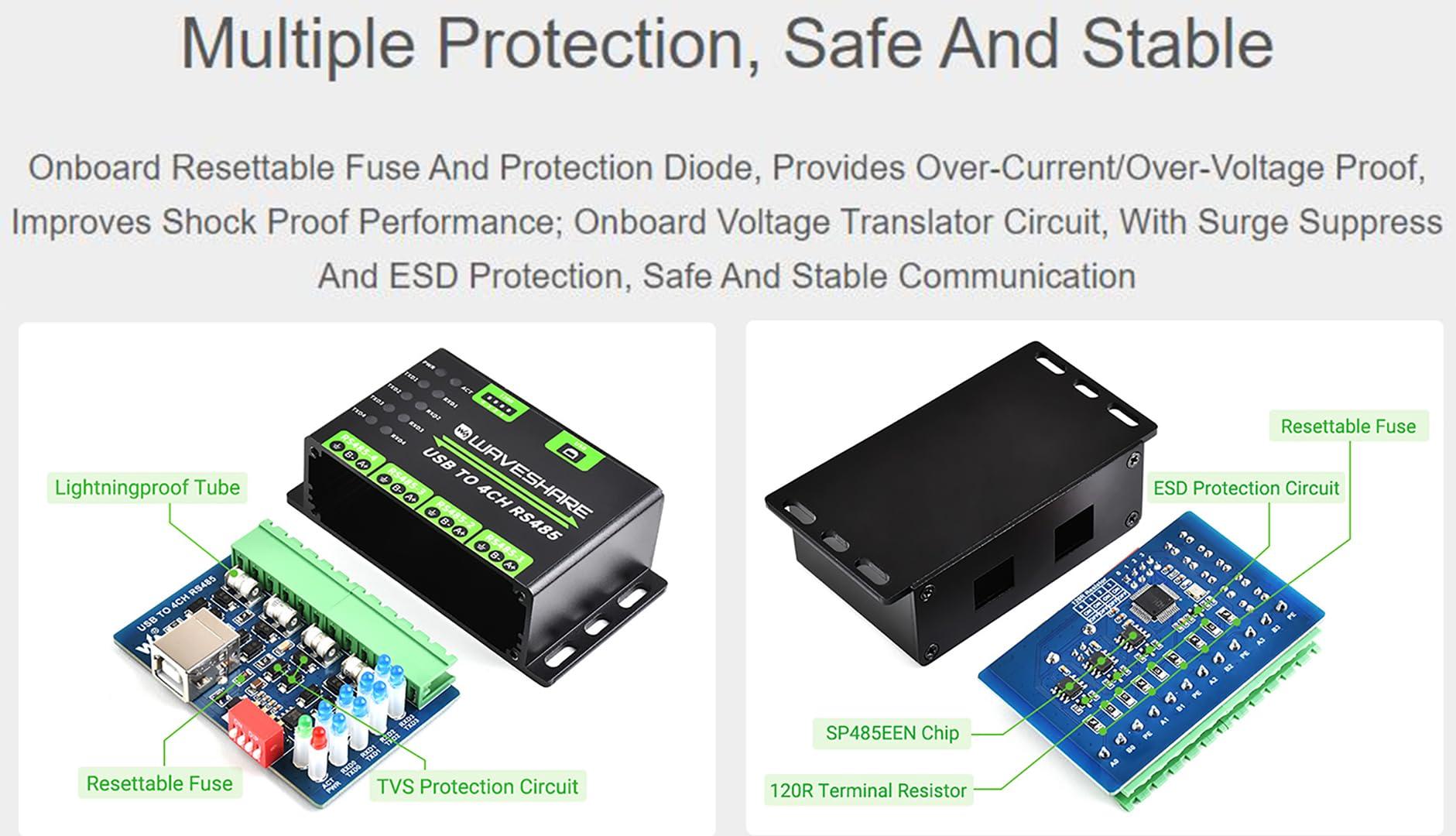 waveshare waveshare Industrial USB to RS485 Converter Extending USB to 4CH RS485, 1200bps ~ 460800bps Baudrate, Transmission Distance up to 1.2km, Compatible with Win7/8/8.1/10/11, Mac, Linux, Android,etc
