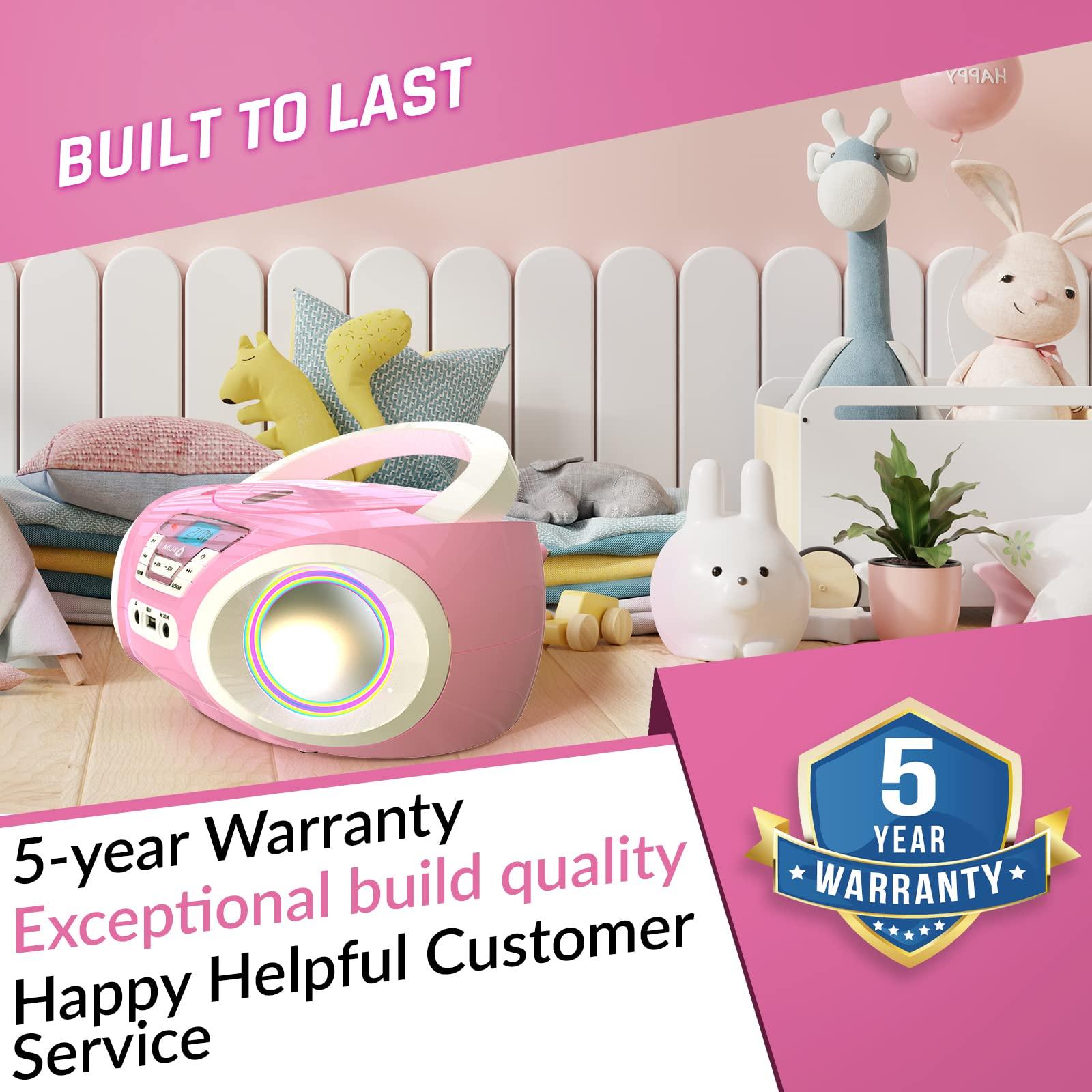 KLIM KLIM Candy Kids CD Player for Children - FM Radio - Includes Batteries - Pink - Boombox Portable - CD Player Children - with Speakers, Toddlers (Pink)