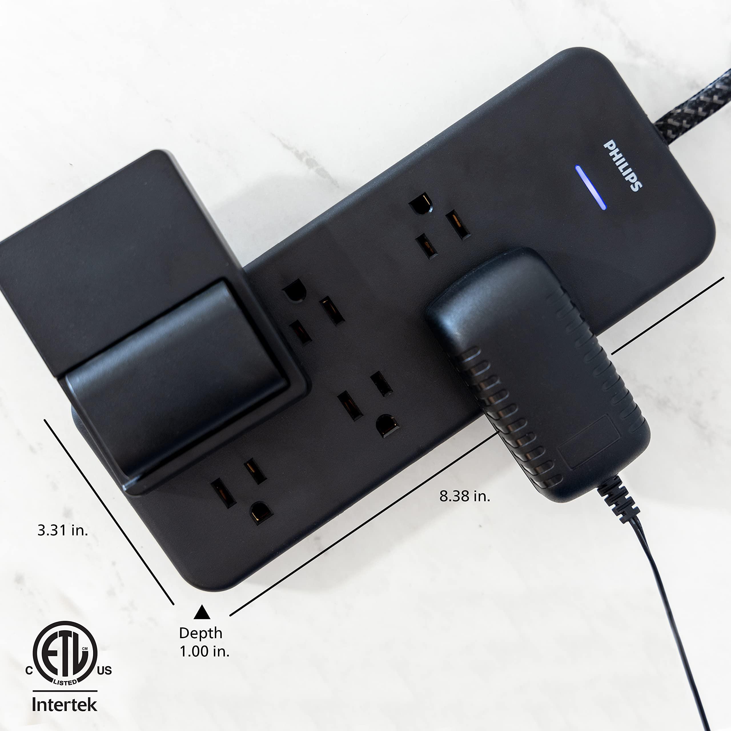 Philips Philips 6-Outlet Surge Protector, 8 Ft, Braided Cord, 1080 Joules, Adapter-Spaced, Black, SPC6066BB/37