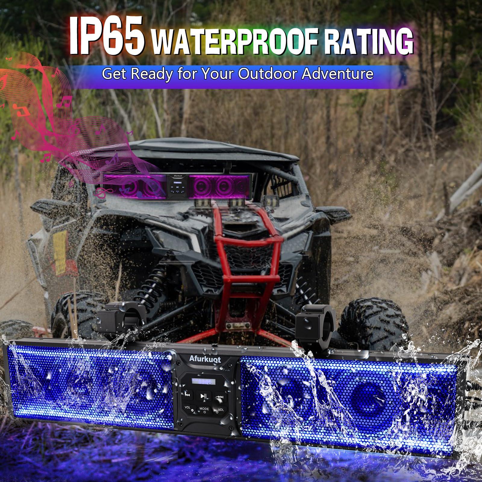 Afurkuot Afurkuot UTV Sound Bar Waterproof Bluetooth Music Sync Multicolor, 26-Inch 6-Speaker Golf Car ATV Sound Bar with Back Light Strip, Power Soundbar for UTV ATV Golf Cart w/1.75-2.25 Roll Bar