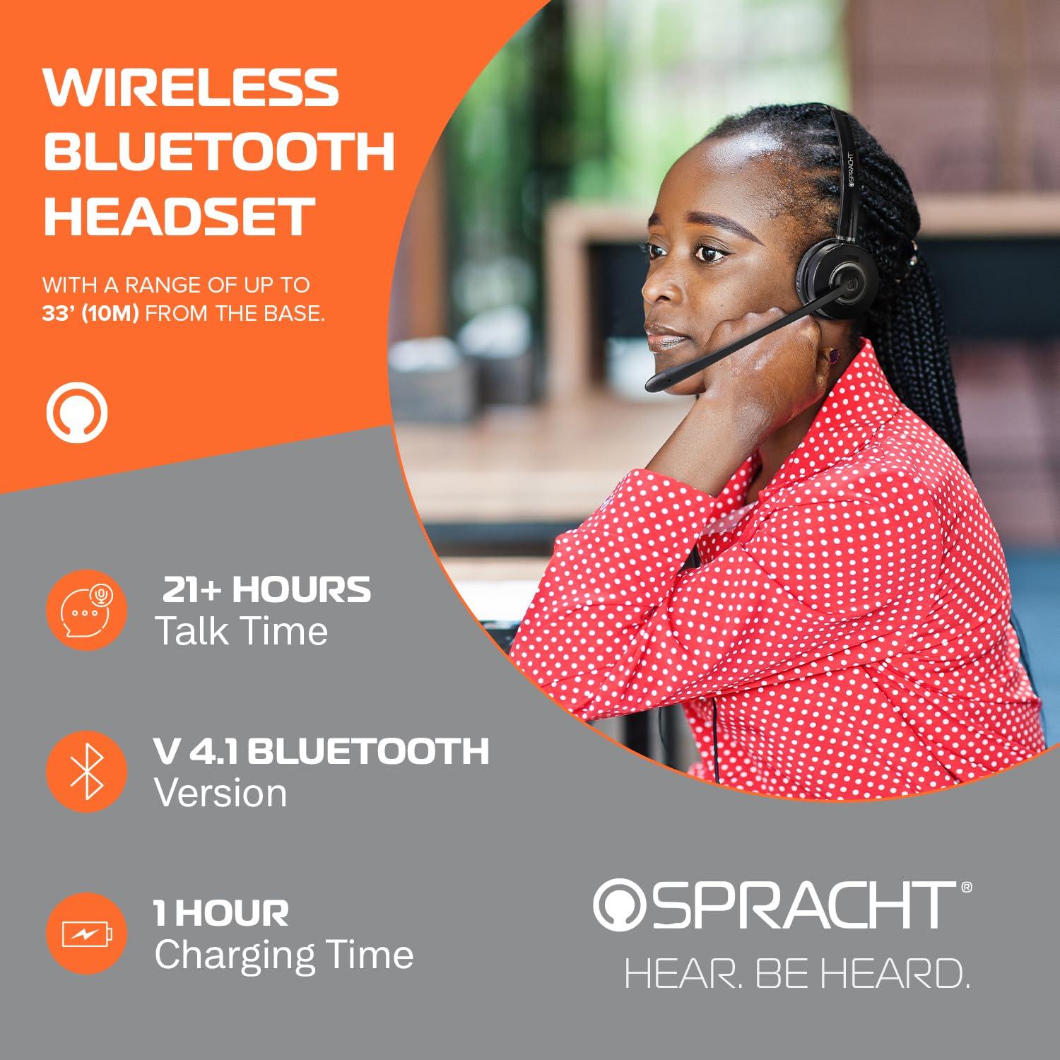 Spracht Spracht HS-2051 Dual Ear Wireless Bluetooth Headset with Base Station | Wireless Headset for Work | Wireless Headset with Microphone | AI-Powered Noise Cancelling Headset (not for Desktop Phones)