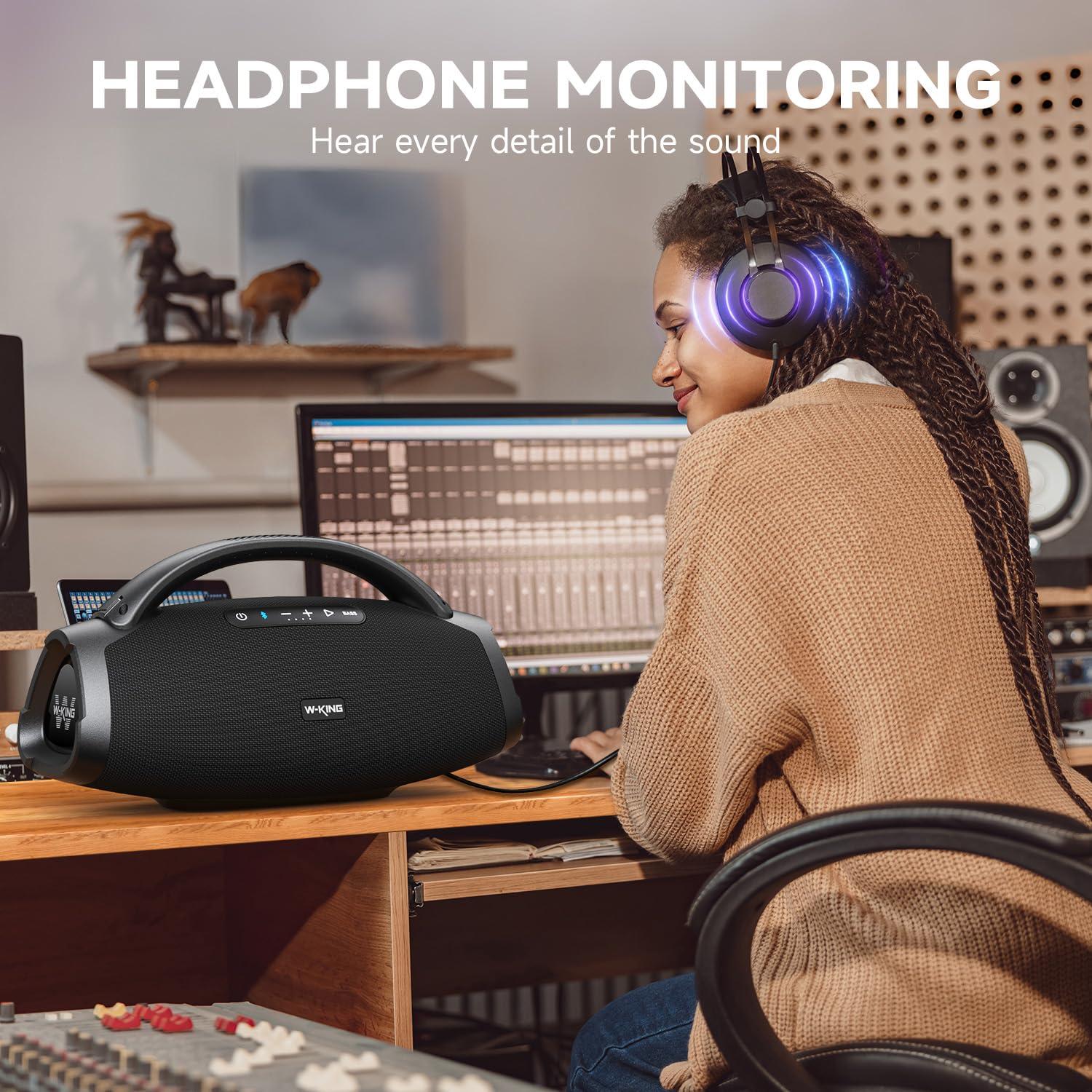 W-KING W-KING 300W Peak Large Bluetooth Speaker Loud, Massive Bass Boombox, IPX7 Waterproof Party Portable Speaker with Subwoofer 7.5\"/EQ APP/5-Drives/BT 5.4/Fast Charge/MIC-GTR in, Outdoor Wireless Speakers