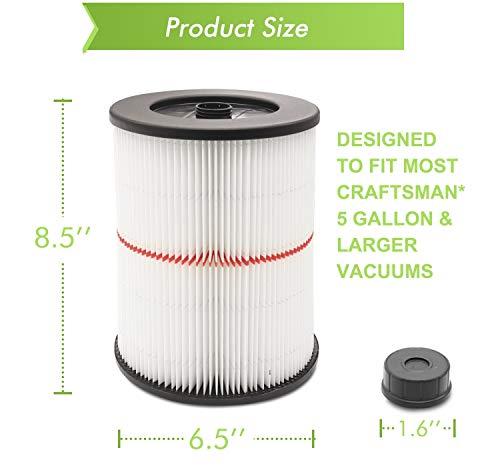 ANBOO 2 Pack Cartridge Filter for Craftsman 17816 9-17816 Wet/Dry Air Filter Replacement Part fit 5/6/8/12/16/32 Gallon & Larger Vacuum Cleaner